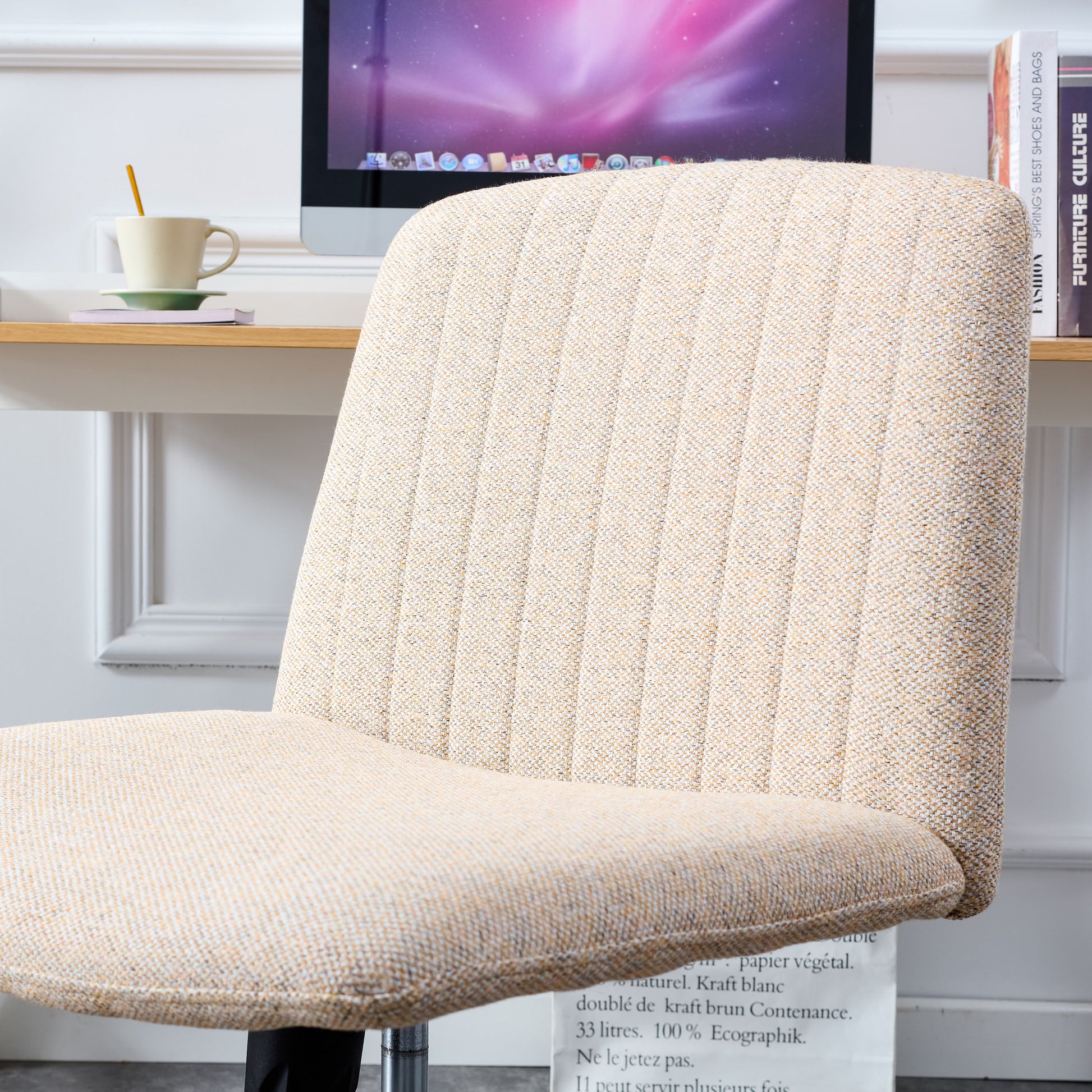 Modern Contemporary Height Adjustable Fabric Office Swivel Chair- Beige_6