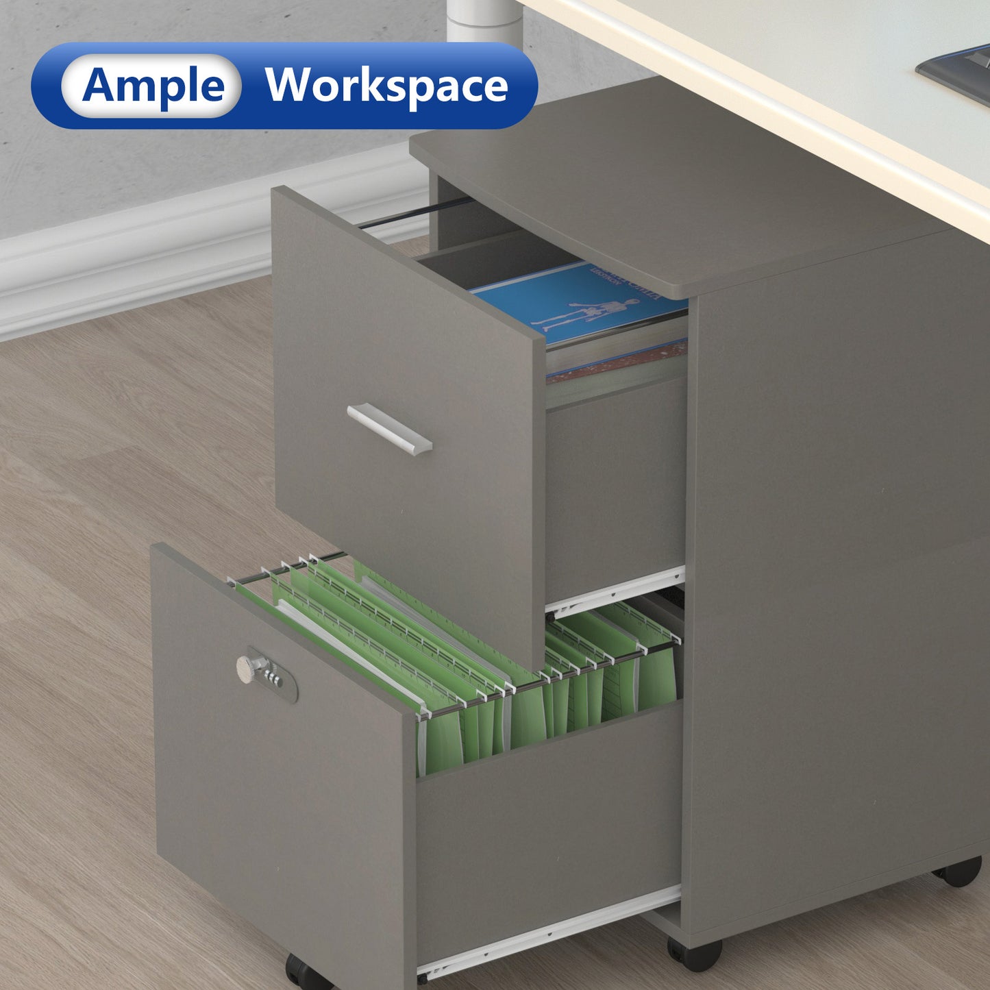 2 Drawers Small Rolling File Office Cabinet Organizer with Lock- Antique Gray_10
