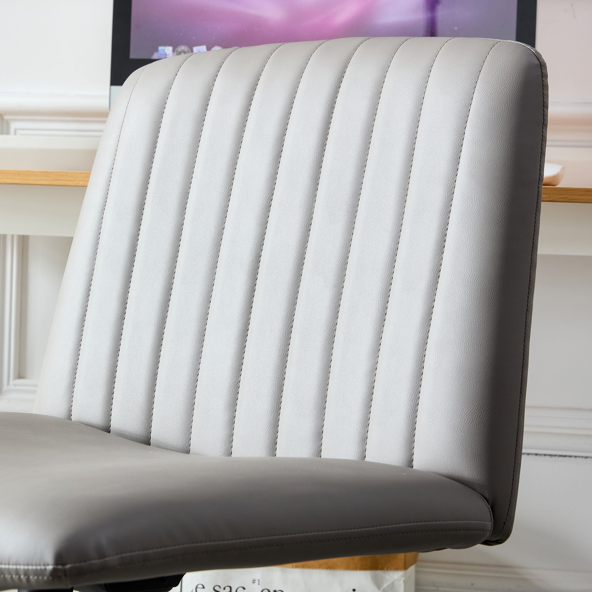 Height Adjustable 360 ° Swivel Cushioned PU Office Chair with Black Foot - Gray_11