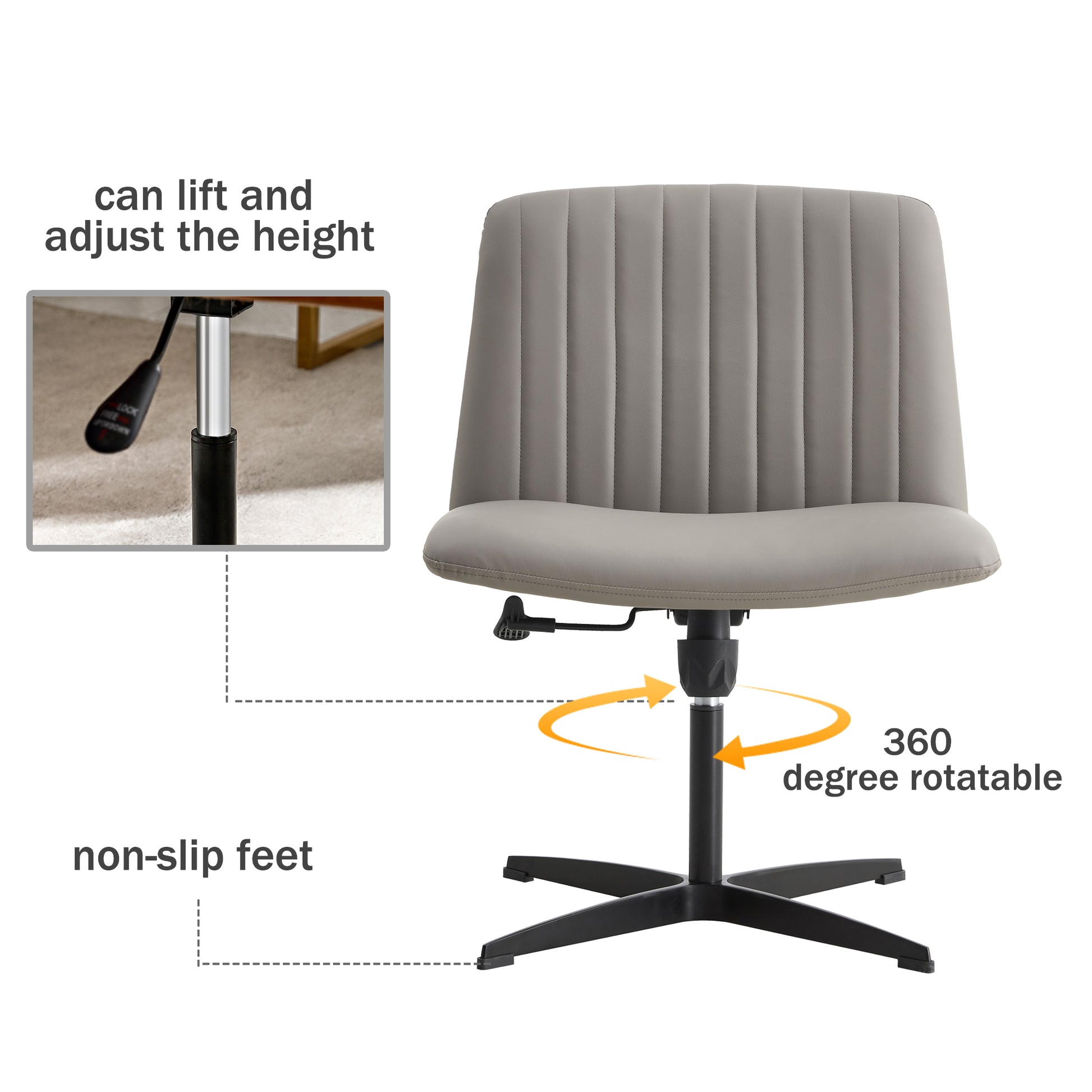 Height Adjustable 360 ° Swivel Cushioned PU Office Chair with Black Foot - Gray_22