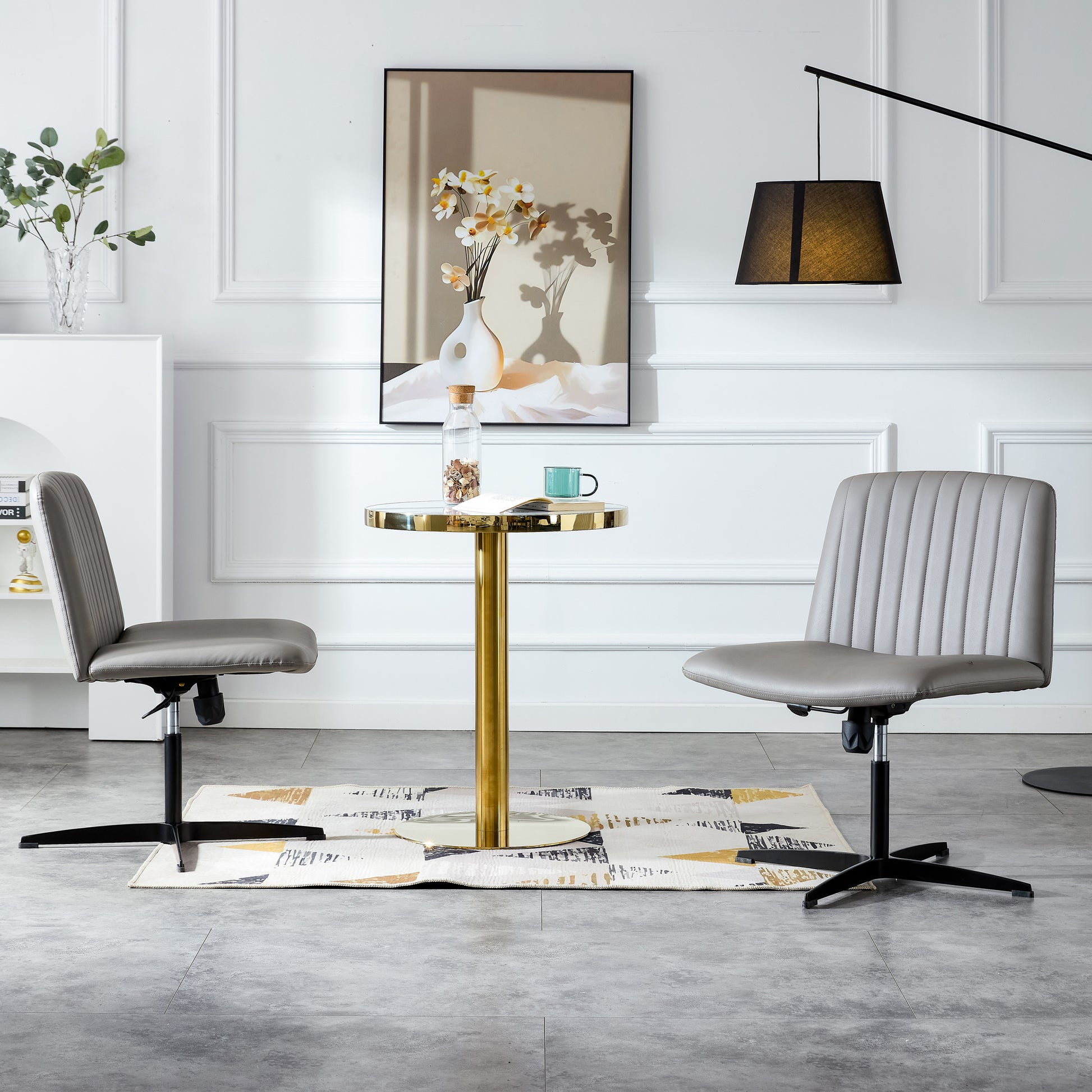 Height Adjustable 360 ° Swivel Cushioned PU Office Chair with Black Foot - Gray_5
