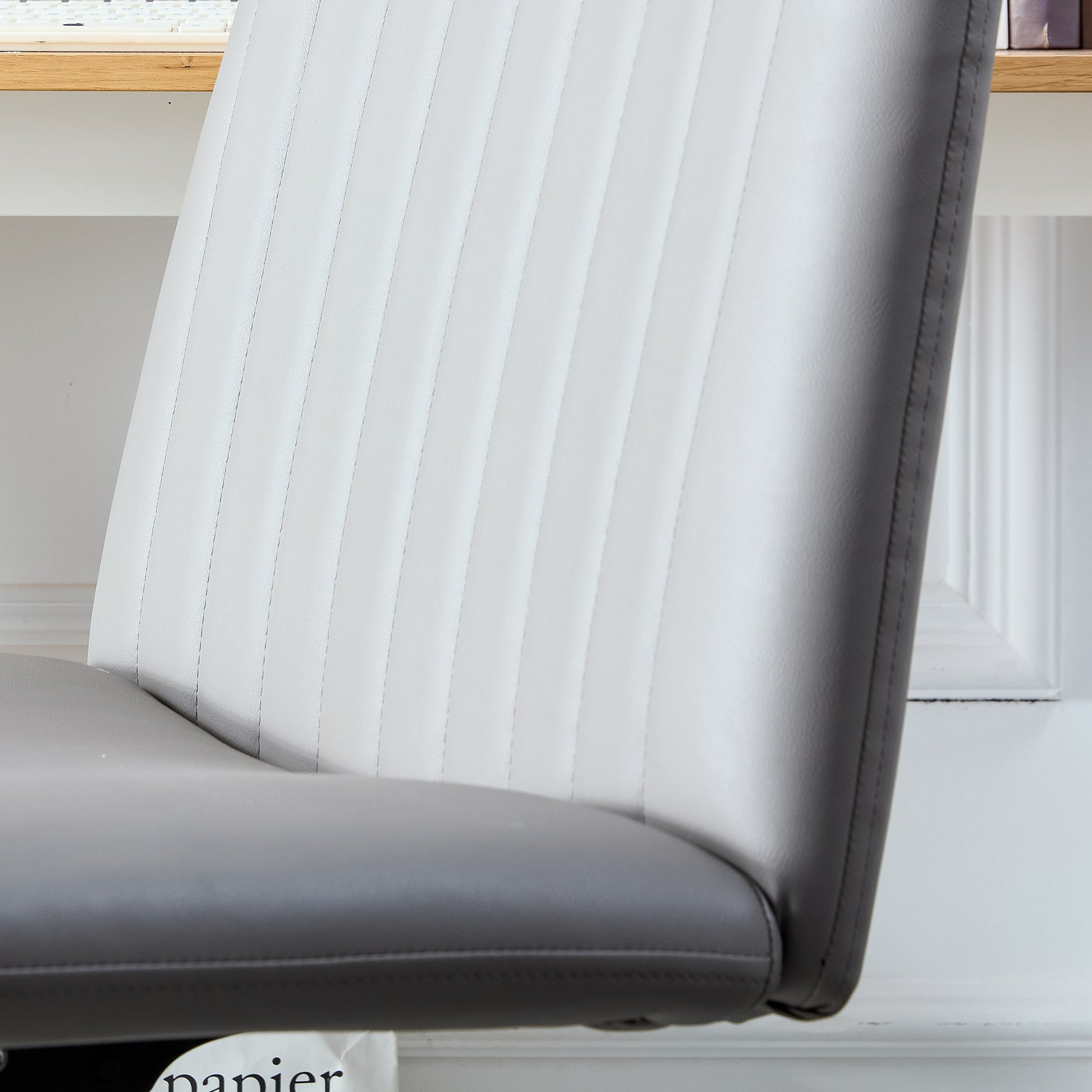 Height Adjustable 360 ° Swivel Cushioned PU Office Chair with Black Foot - Gray_10