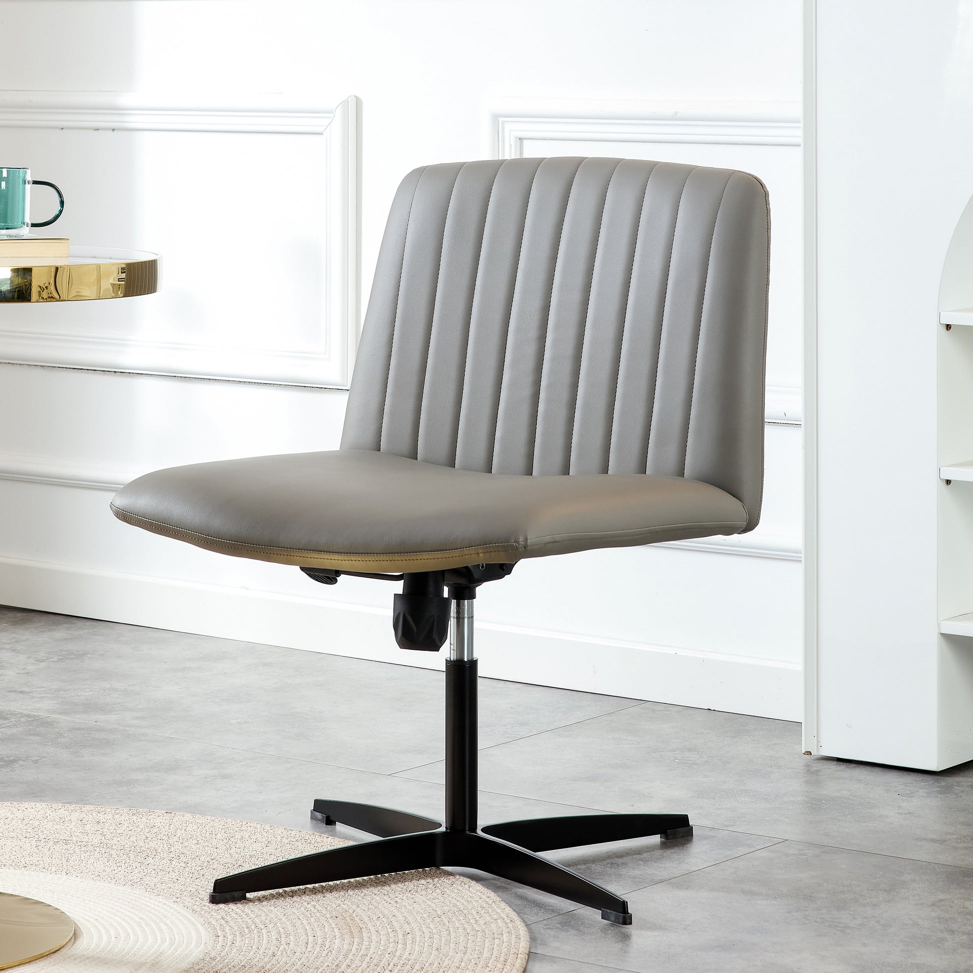 Height Adjustable 360 ° Swivel Cushioned PU Office Chair with Black Foot - Gray_2