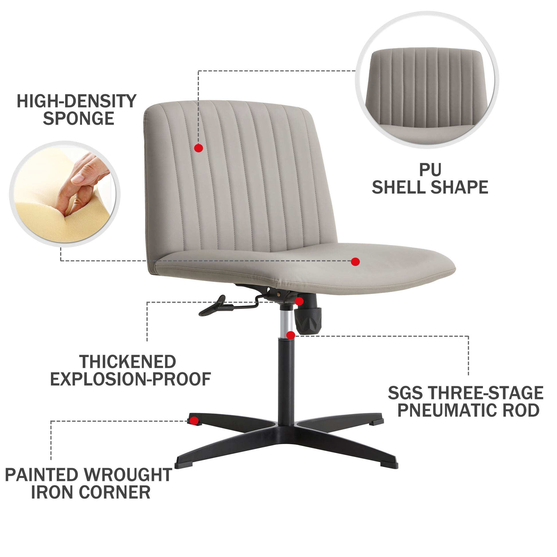 Height Adjustable 360 ° Swivel Cushioned PU Office Chair with Black Foot - Gray_21