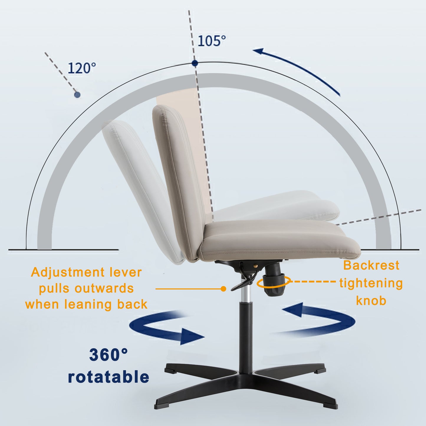 Height Adjustable 360 ° Swivel Cushioned PU Office Chair with Black Foot - Gray_19