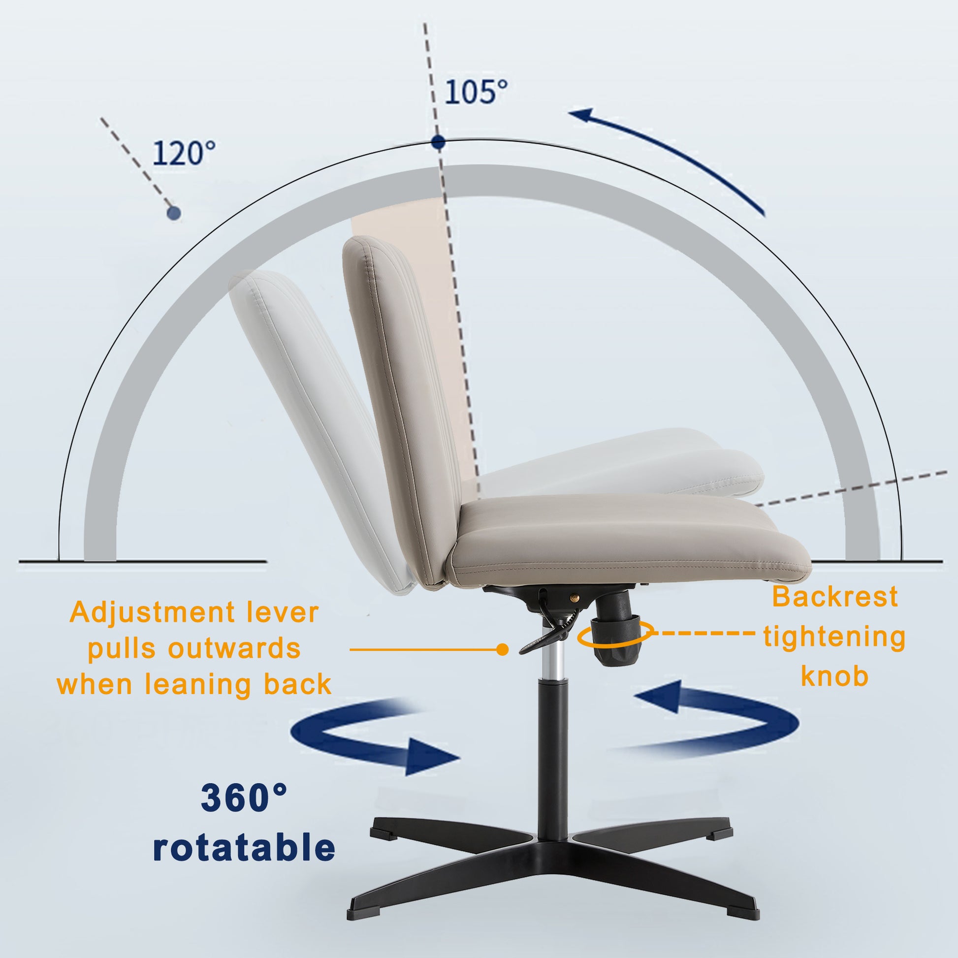 Height Adjustable 360 ° Swivel Cushioned PU Office Chair with Black Foot - Gray_19