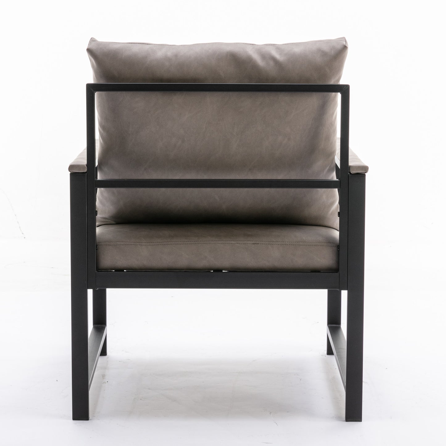 Single Sofa Faux Leather Accent Chair with Black Powder Coated Metal Legs- Gray_7