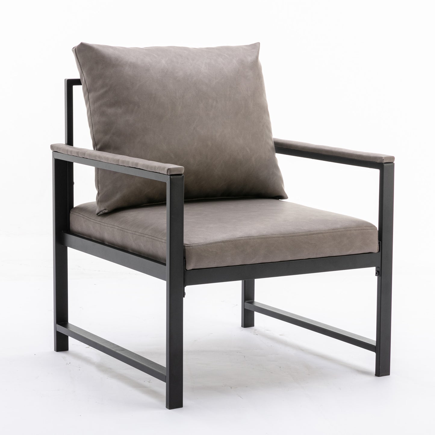 Single Sofa Faux Leather Accent Chair with Black Powder Coated Metal Legs- Gray_3