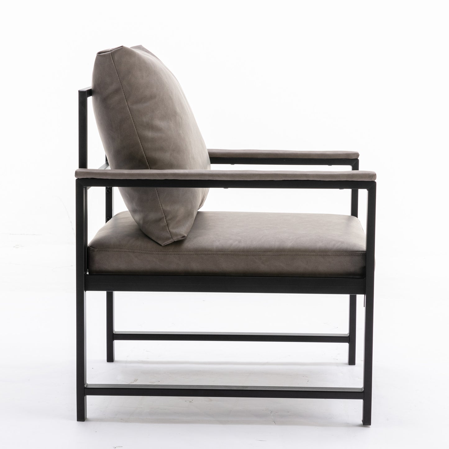 Single Sofa Faux Leather Accent Chair with Black Powder Coated Metal Legs- Gray_5