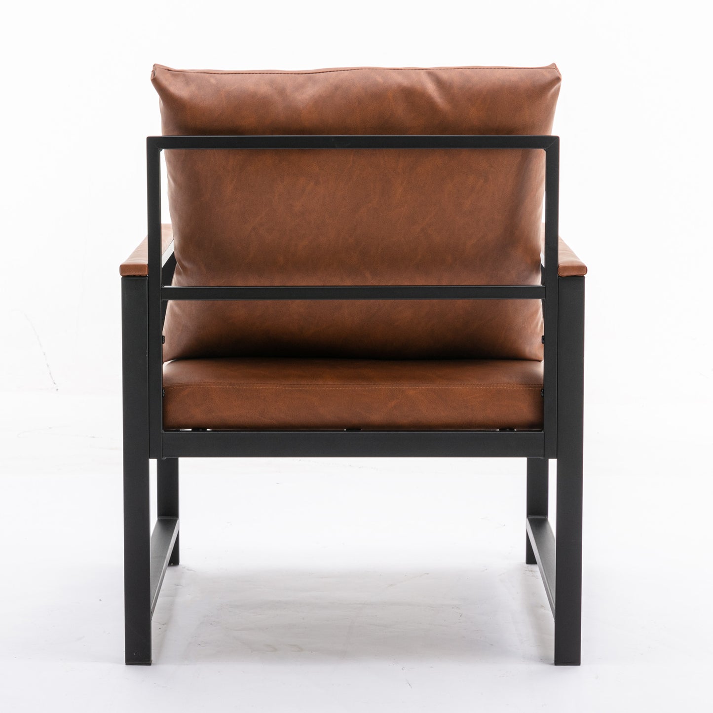Single Sofa Faux Leather Accent Chair with Black Powder Coated Metal Legs- Orange_7