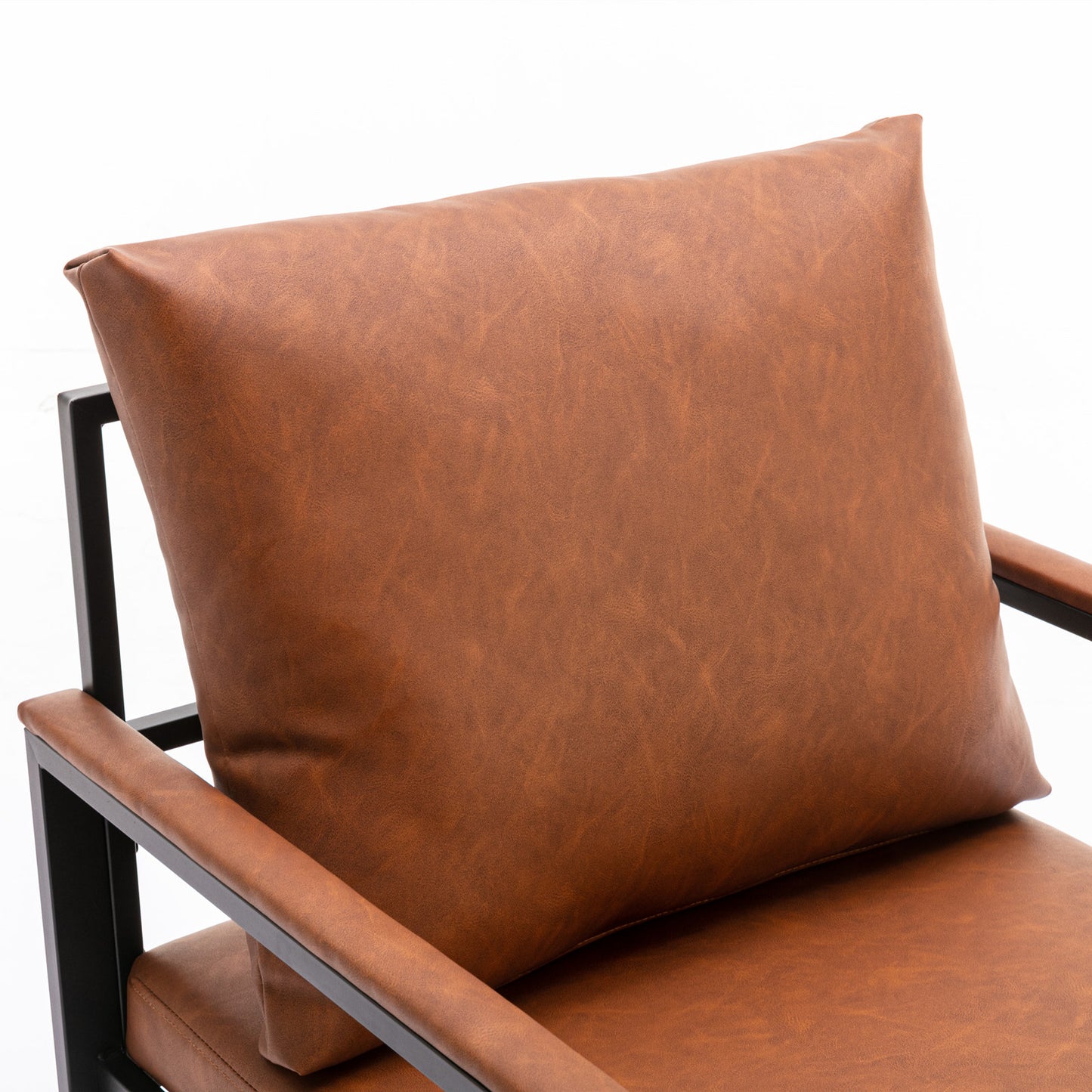 Single Sofa Faux Leather Accent Chair with Black Powder Coated Metal Legs- Orange_8