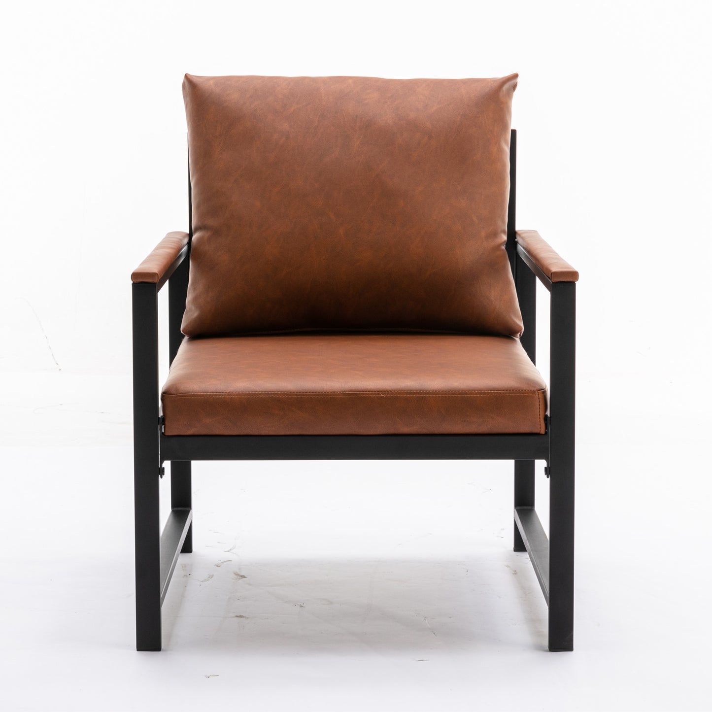 Single Sofa Faux Leather Accent Chair with Black Powder Coated Metal Legs- Orange_2