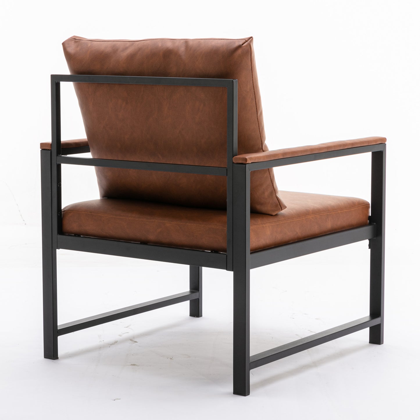 Single Sofa Faux Leather Accent Chair with Black Powder Coated Metal Legs- Orange_6