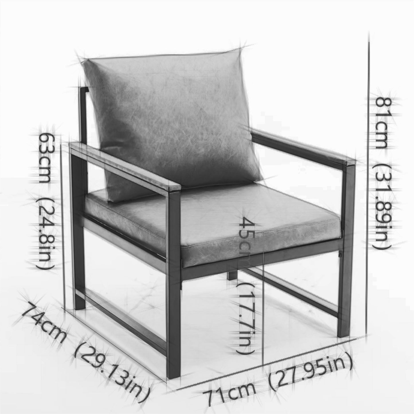 Single Sofa Faux Leather Accent Chair with Black Powder Coated Metal Legs- Orange_10