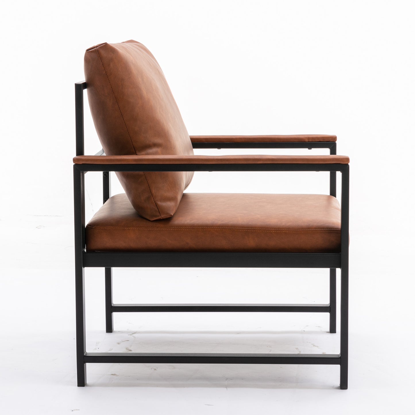 Single Sofa Faux Leather Accent Chair with Black Powder Coated Metal Legs- Orange_5