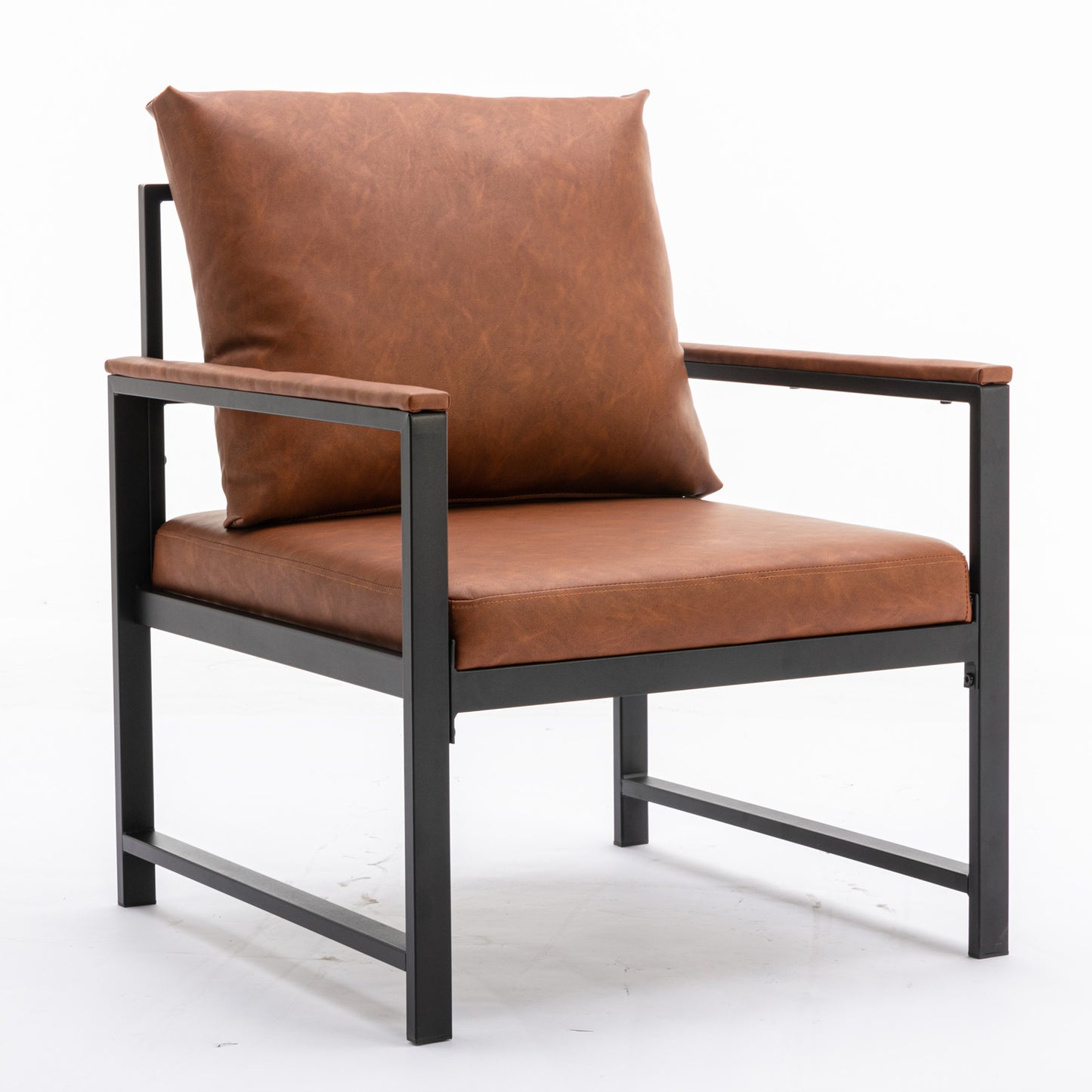 Single Sofa Faux Leather Accent Chair with Black Powder Coated Metal Legs- Orange_3
