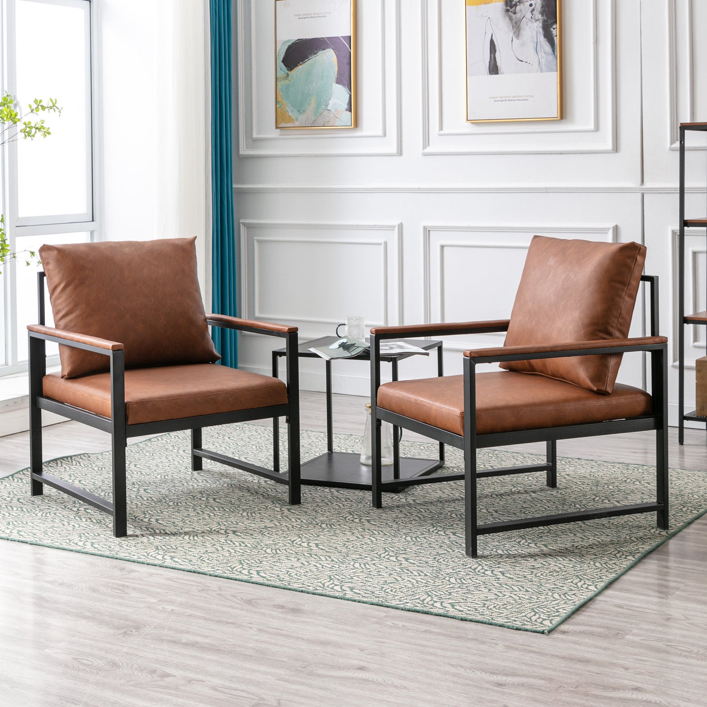 Single Sofa Faux Leather Accent Chair with Black Powder Coated Metal Legs- Orange_12