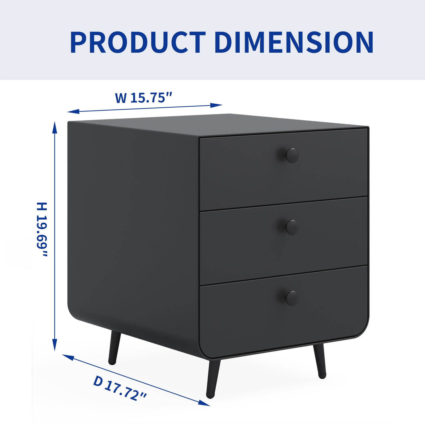 3 Drawers Nordic Minimalist Bedside Steel Cabinet with Round Handle- Black_4