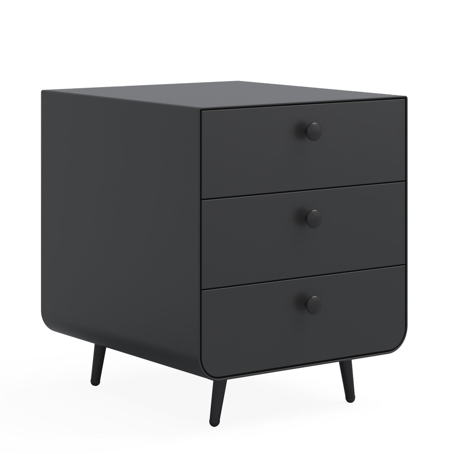 3 Drawers Nordic Minimalist Bedside Steel Cabinet with Round Handle- Black_2