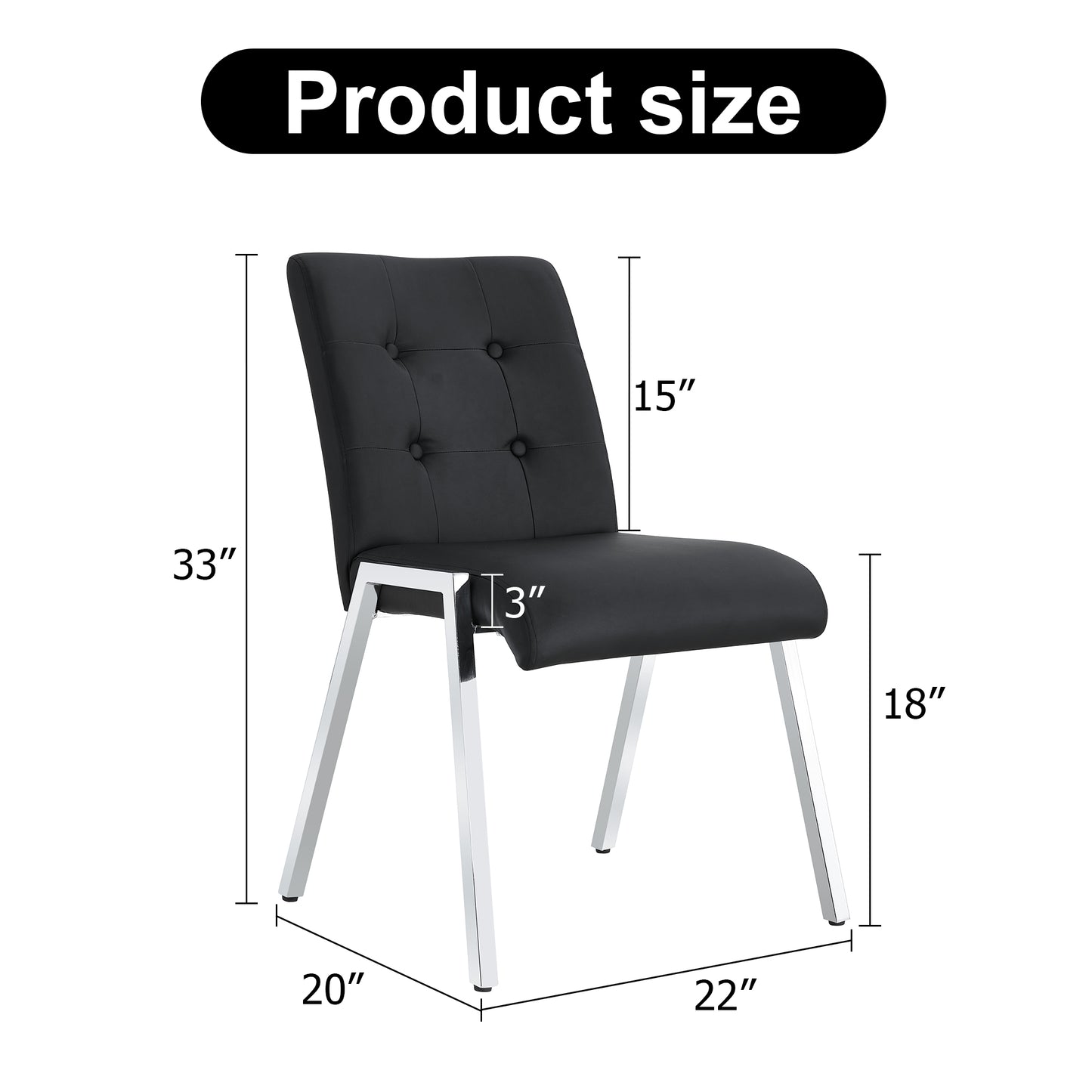 2 pcs Grid Armless Faux Leather High Back Upholstered Padded Dining Chairs- Black_6