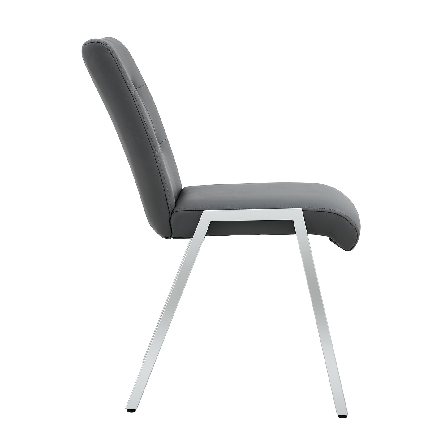 2 pcs Grid Armless Faux Leather High Back Upholstered Padded Dining Chairs- Grey_15