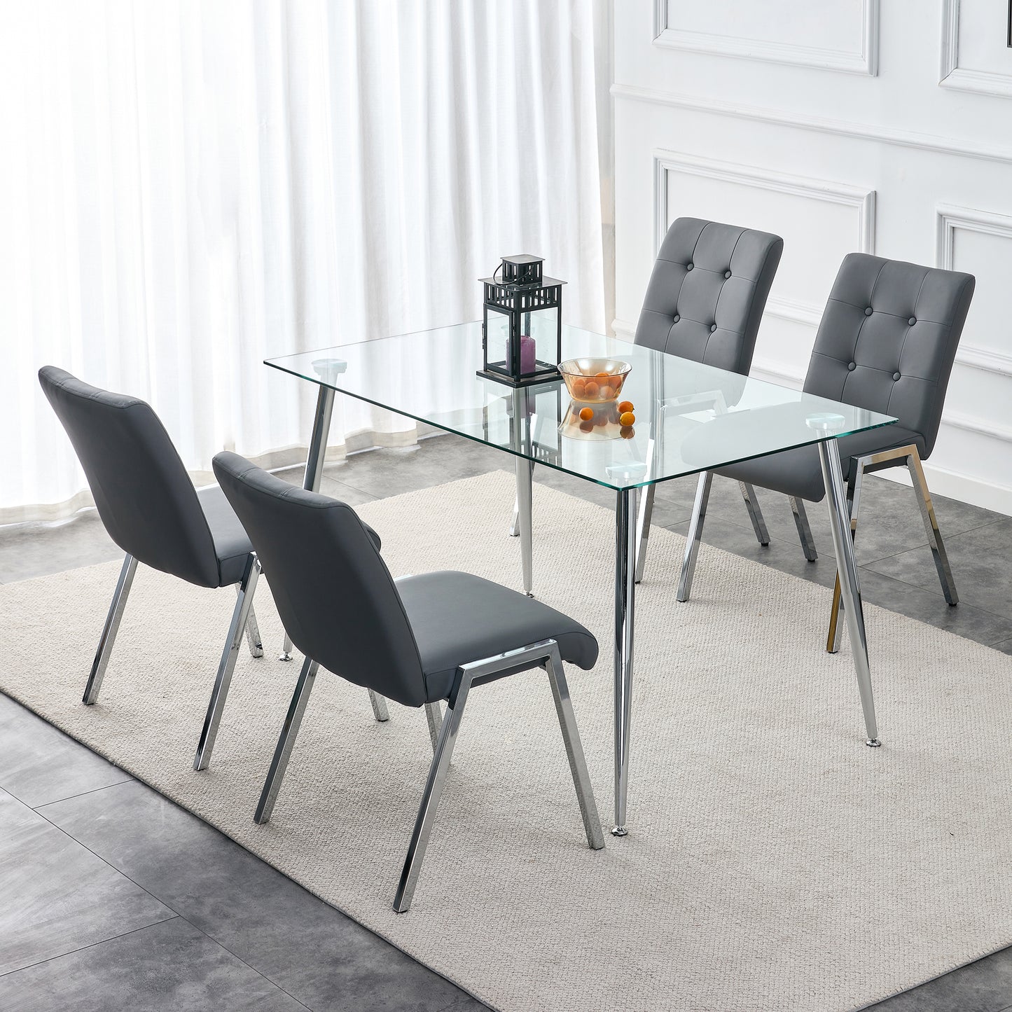 2 pcs Grid Armless Faux Leather High Back Upholstered Padded Dining Chairs- Grey_9