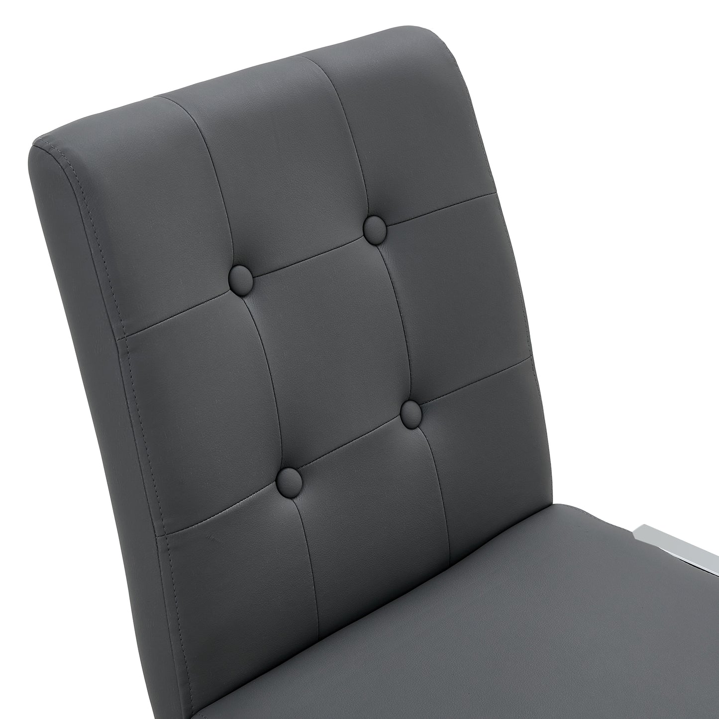 2 pcs Grid Armless Faux Leather High Back Upholstered Padded Dining Chairs- Grey_19