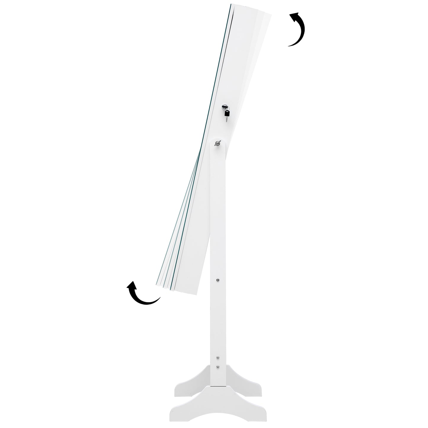 Full Sized Body Mirror and Jewelry Cabinet Storage with LED Lights and Stand in White_5
