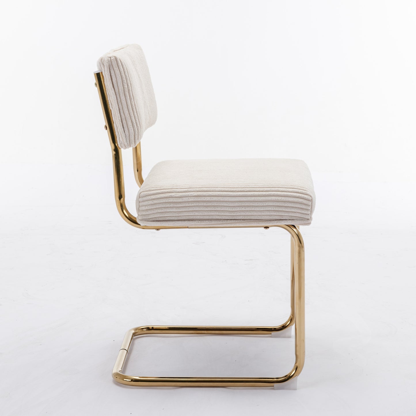 Set of 2 Modern Dining Chairs in Corduroy Fabric with Gold Metal Base- Beige_4