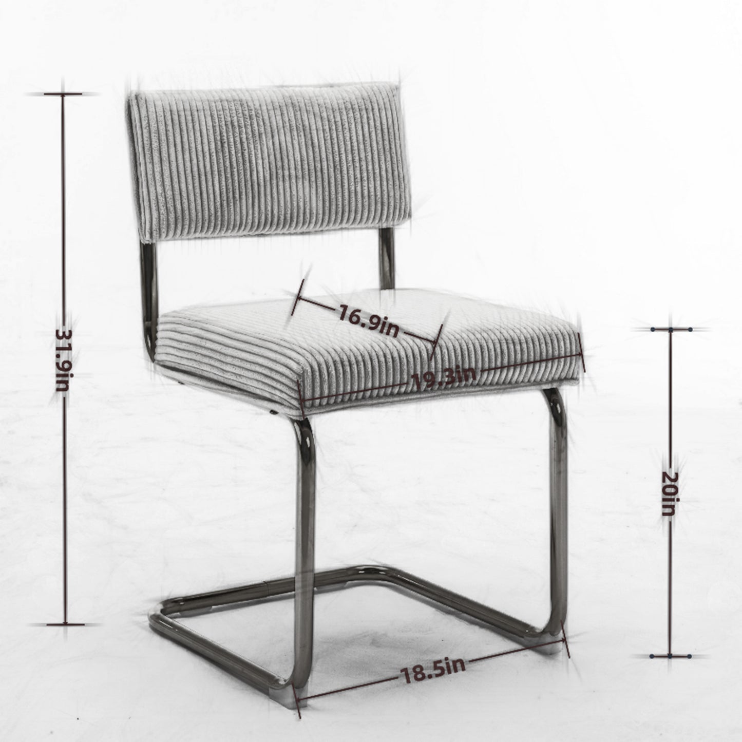 Set of 2 Modern Dining Chairs in Corduroy Fabric with Gold Metal Base- Beige_7