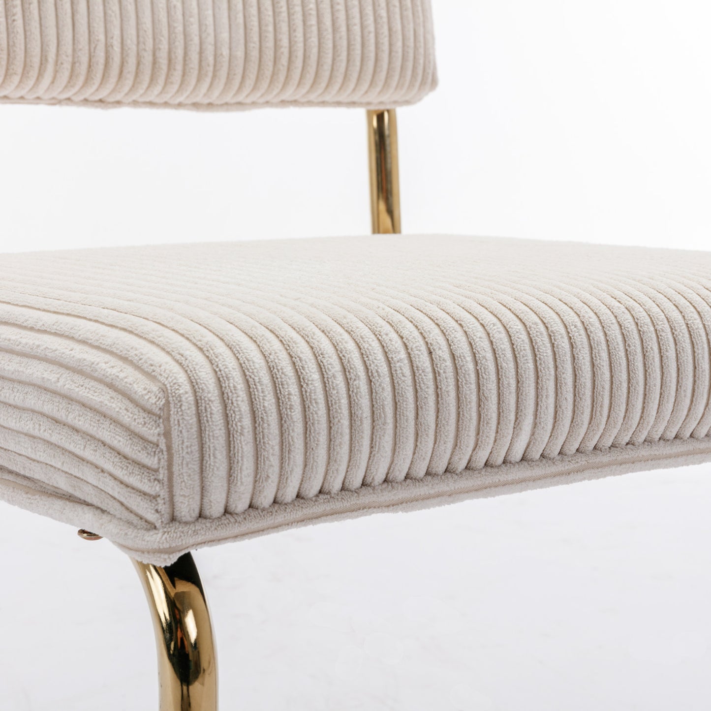 Set of 2 Modern Dining Chairs in Corduroy Fabric with Gold Metal Base- Beige_9