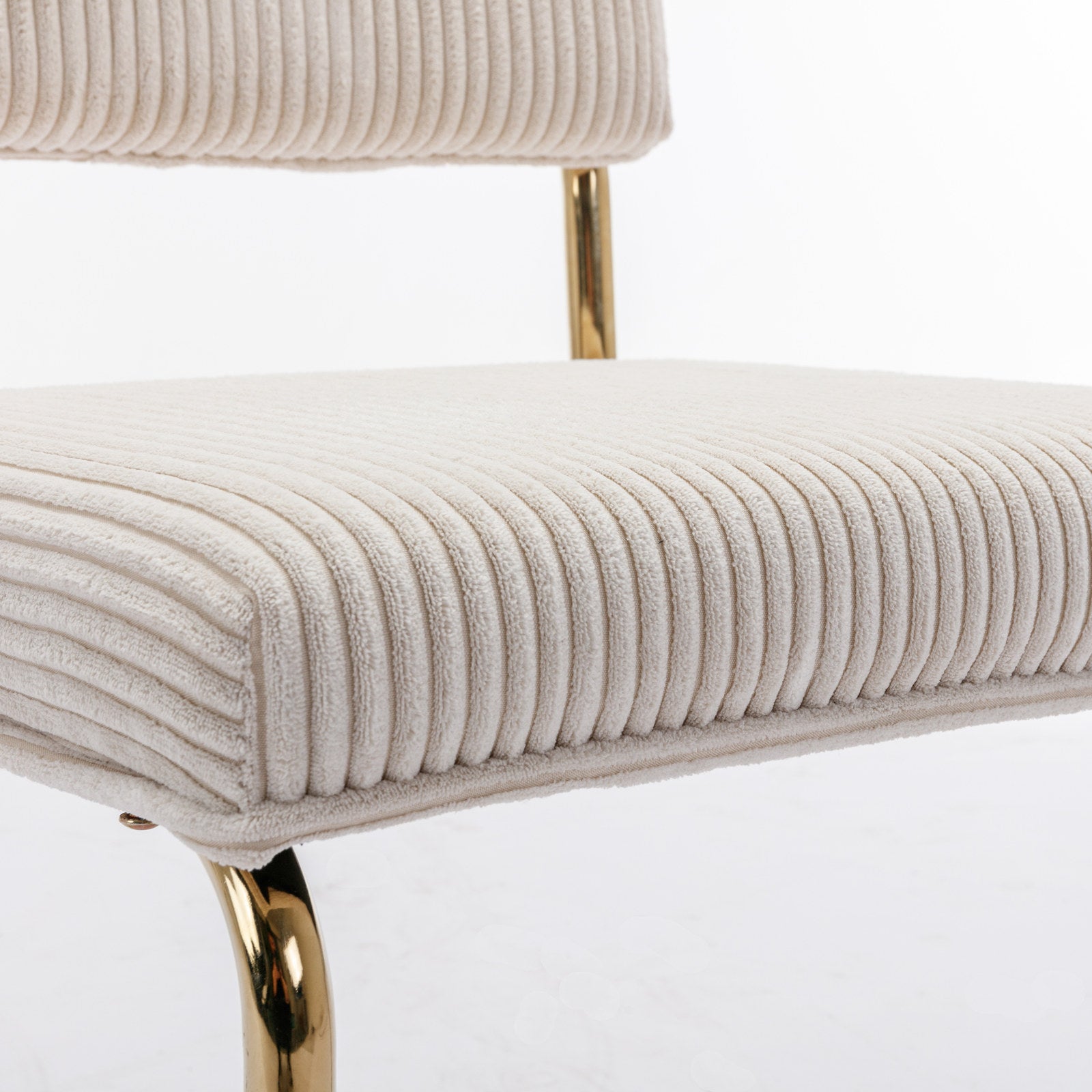 Set of 2 Modern Dining Chairs in Corduroy Fabric with Gold Metal Base- Beige_9