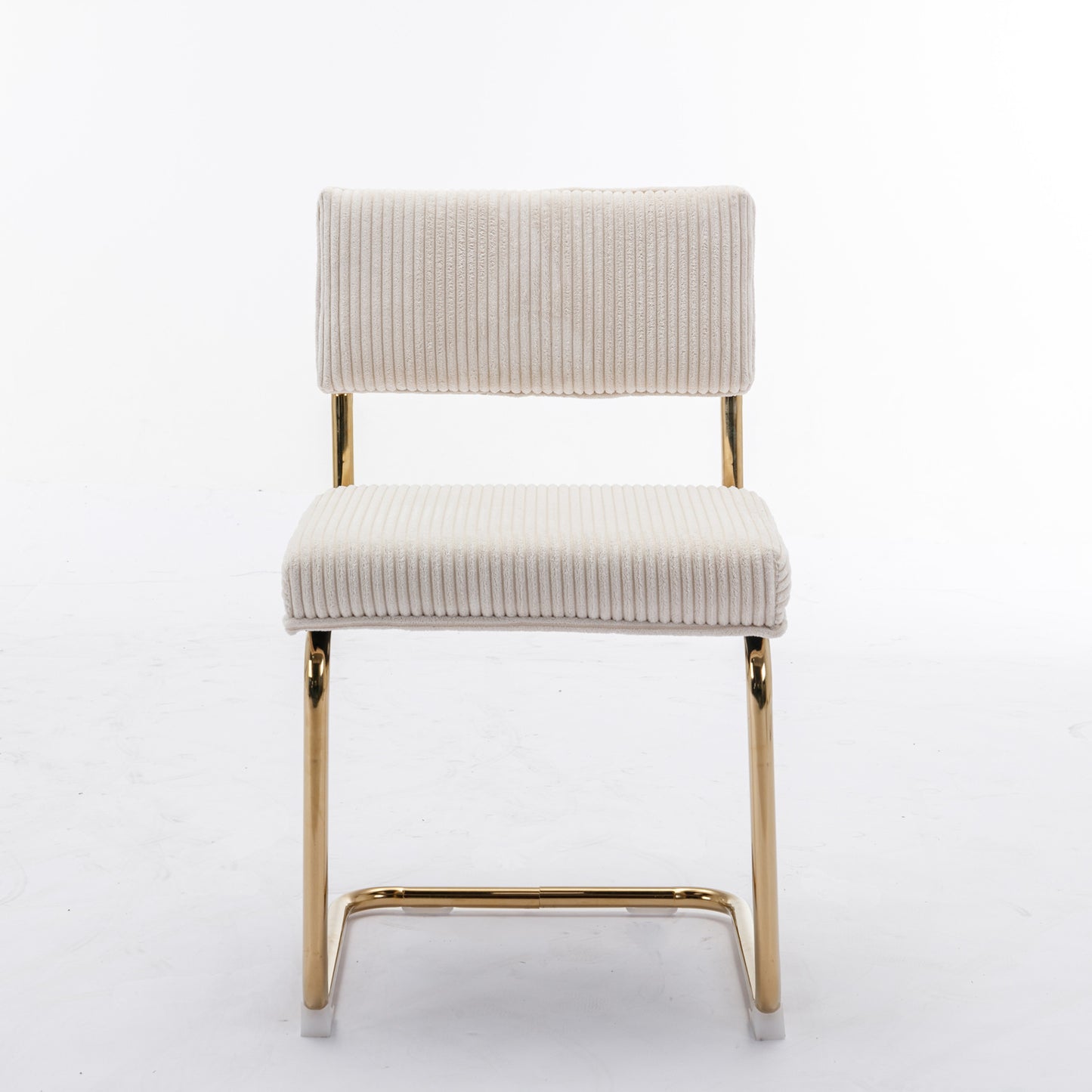 Set of 2 Modern Dining Chairs in Corduroy Fabric with Gold Metal Base- Beige_2