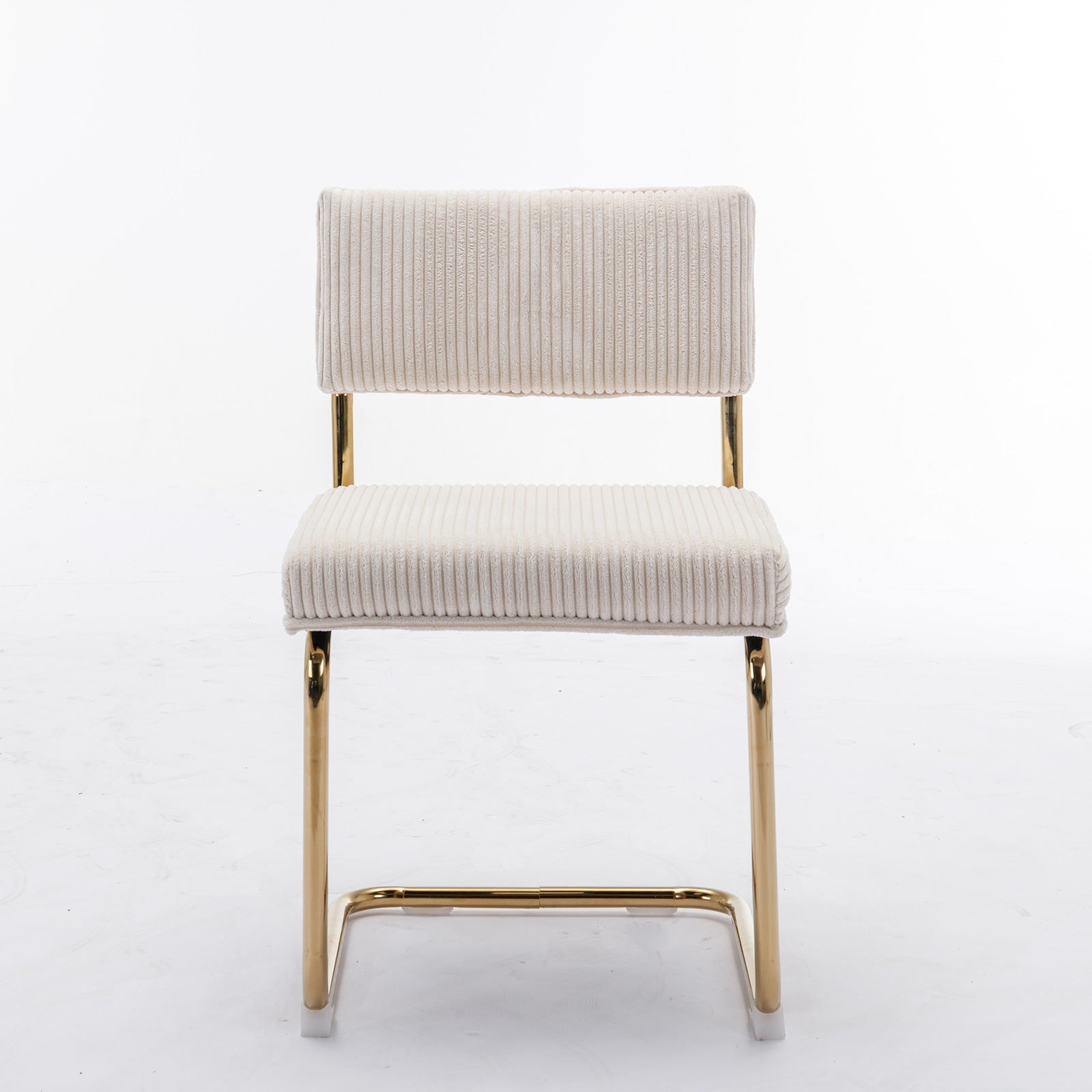 Set of 2 Modern Dining Chairs in Corduroy Fabric with Gold Metal Base- Beige_2