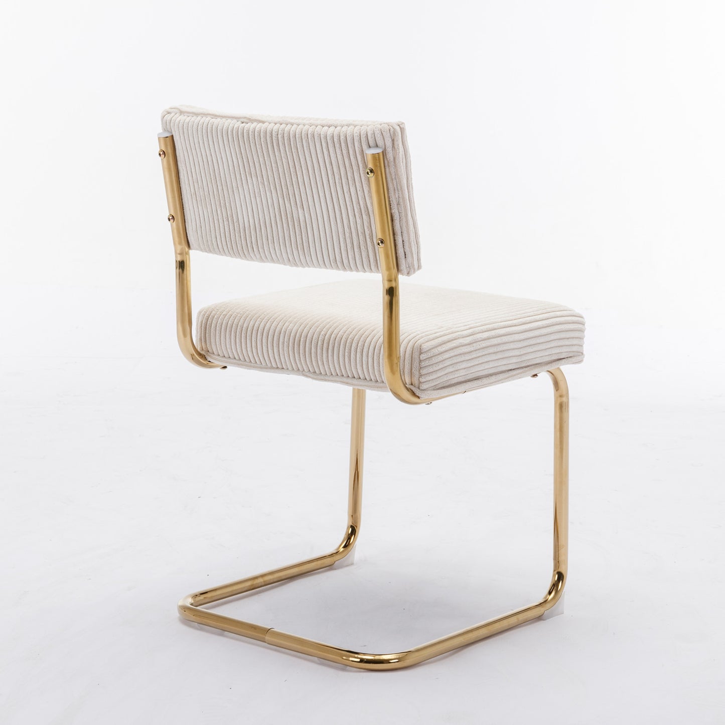 Set of 2 Modern Dining Chairs in Corduroy Fabric with Gold Metal Base- Beige_5