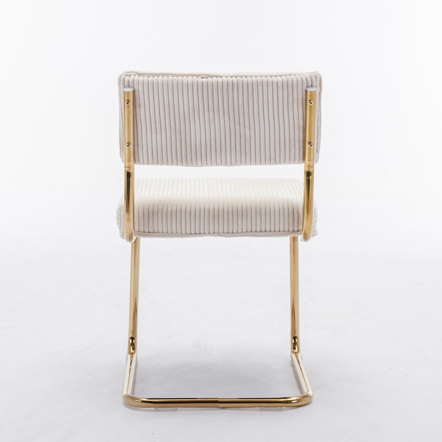 Set of 2 Modern Dining Chairs in Corduroy Fabric with Gold Metal Base- Beige_6