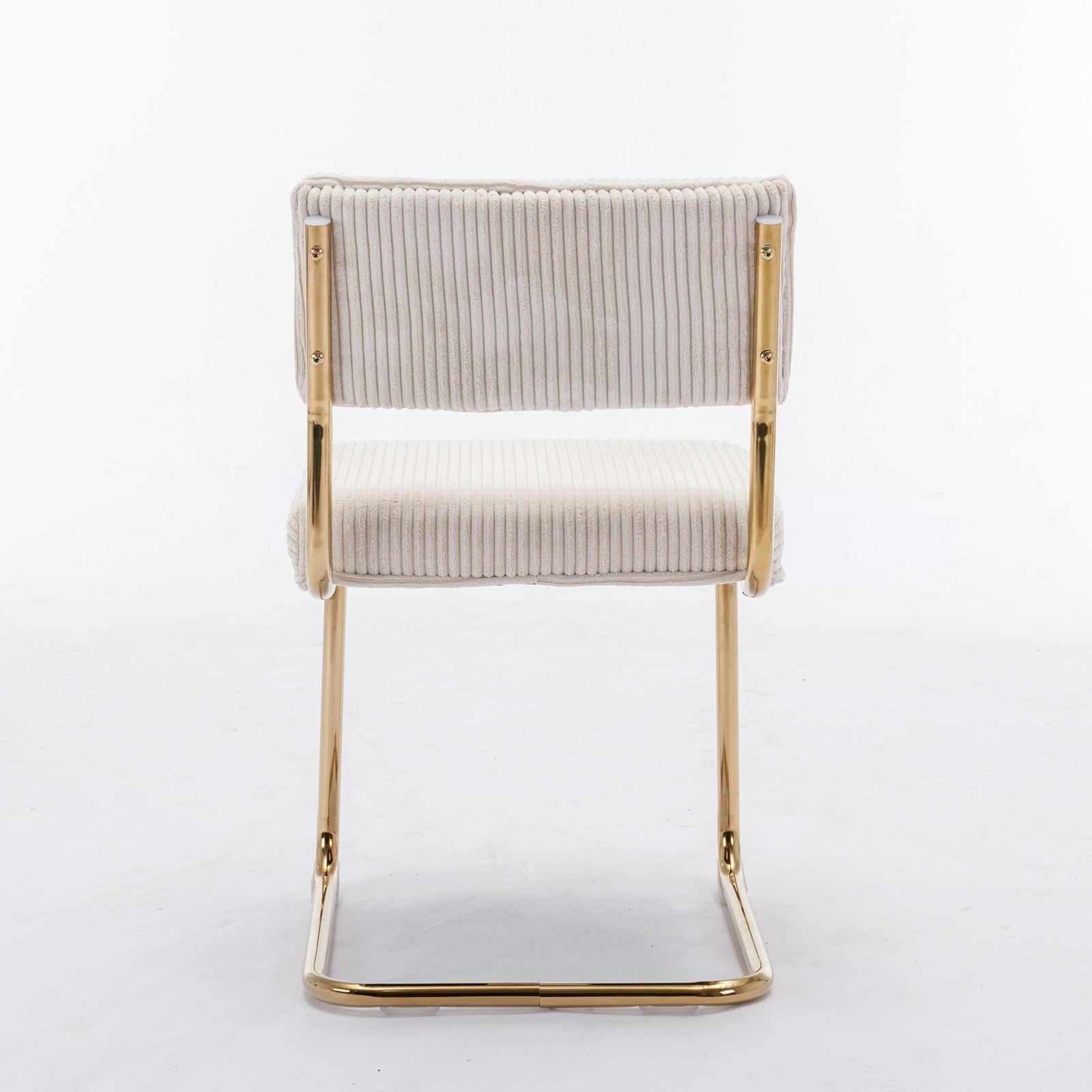 Set of 2 Modern Dining Chairs in Corduroy Fabric with Gold Metal Base- Beige_6