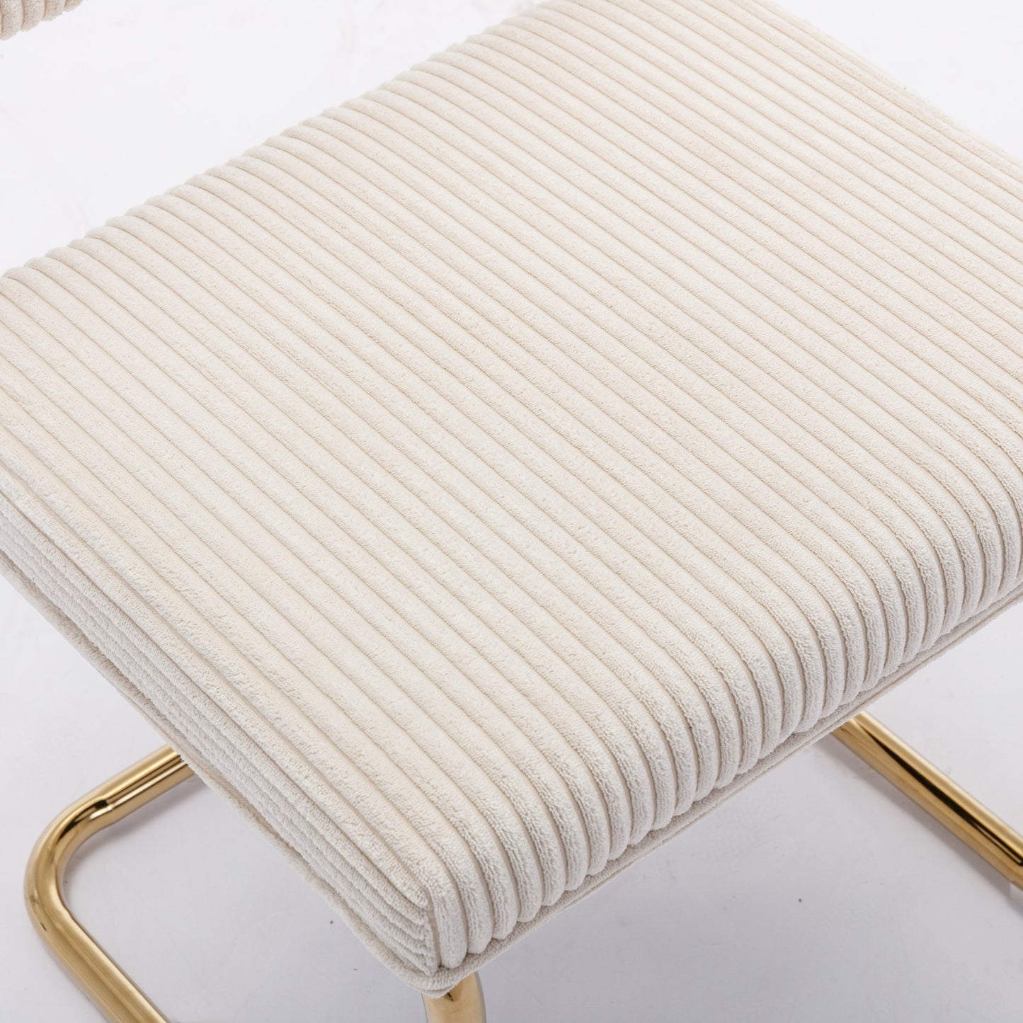 Set of 2 Modern Dining Chairs in Corduroy Fabric with Gold Metal Base- Beige_8