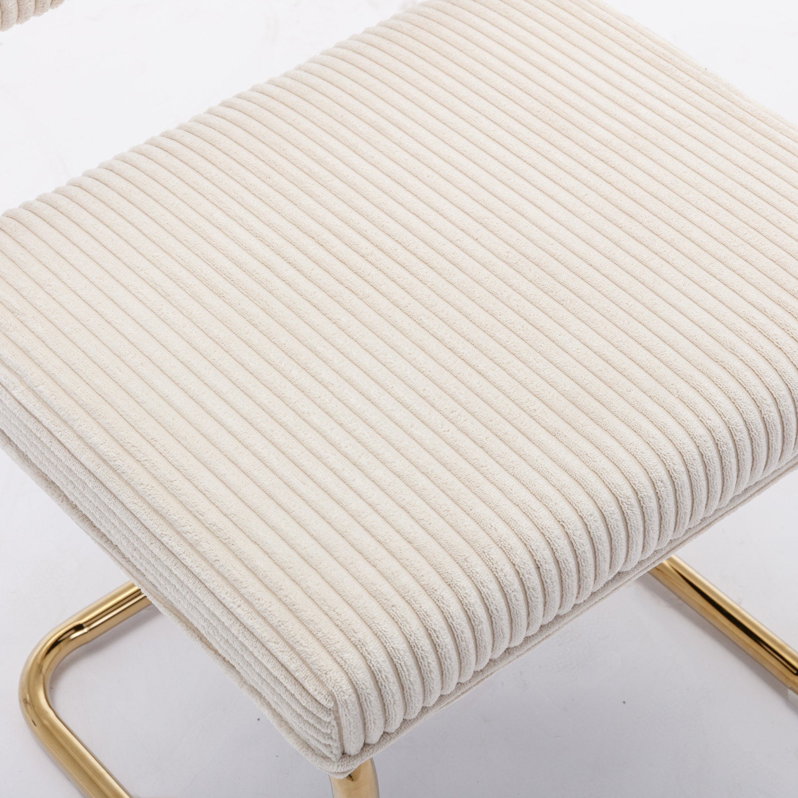 Set of 2 Modern Dining Chairs in Corduroy Fabric with Gold Metal Base- Beige_8
