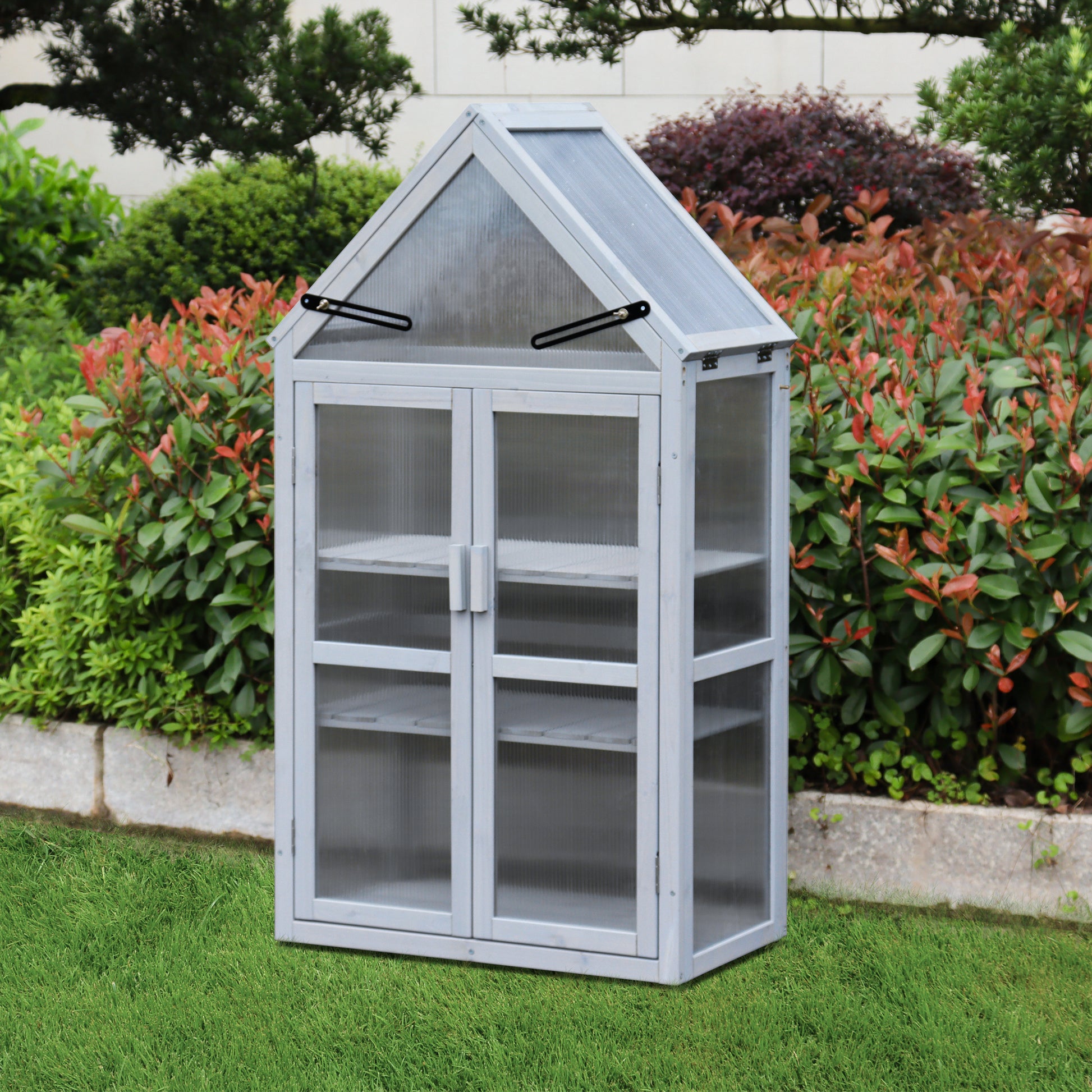 Mini Greenhouse Kit Indoor and Outdoor Tiered Plant Display Stand- White_1