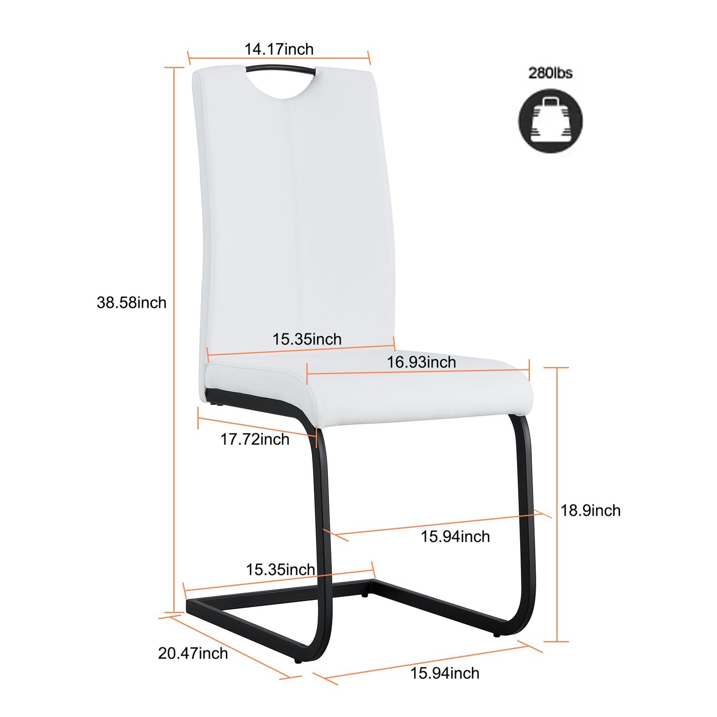 2 pcs Modern Design Dining Kitchen Chair PU Leather with Metal Legs- White_4