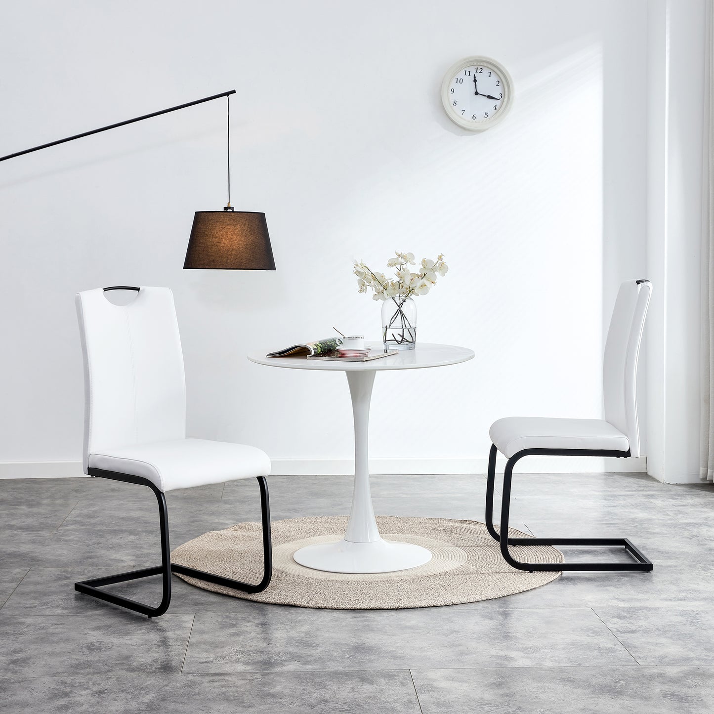 2 pcs Modern Design Dining Kitchen Chair PU Leather with Metal Legs- White_2