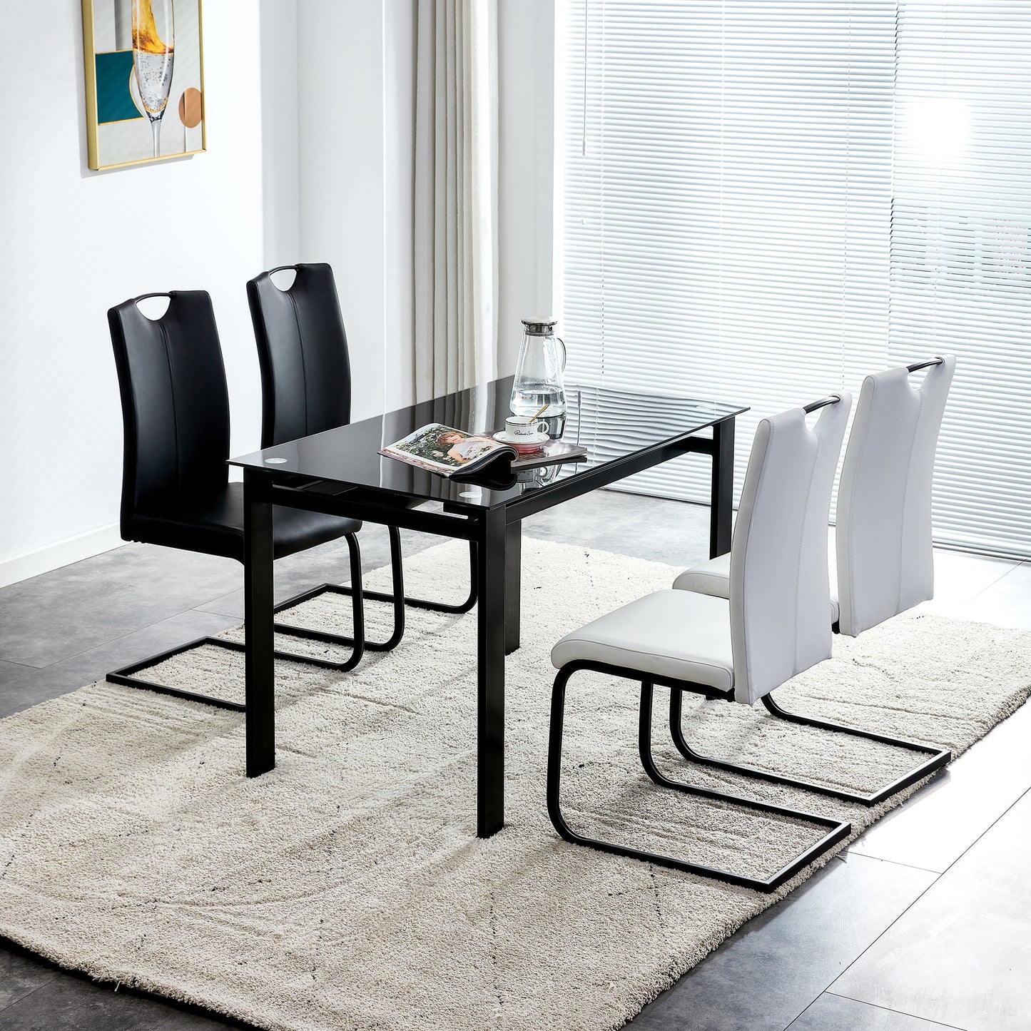 2 pcs Modern Design Dining Kitchen Chair PU Leather with Metal Legs- White_3