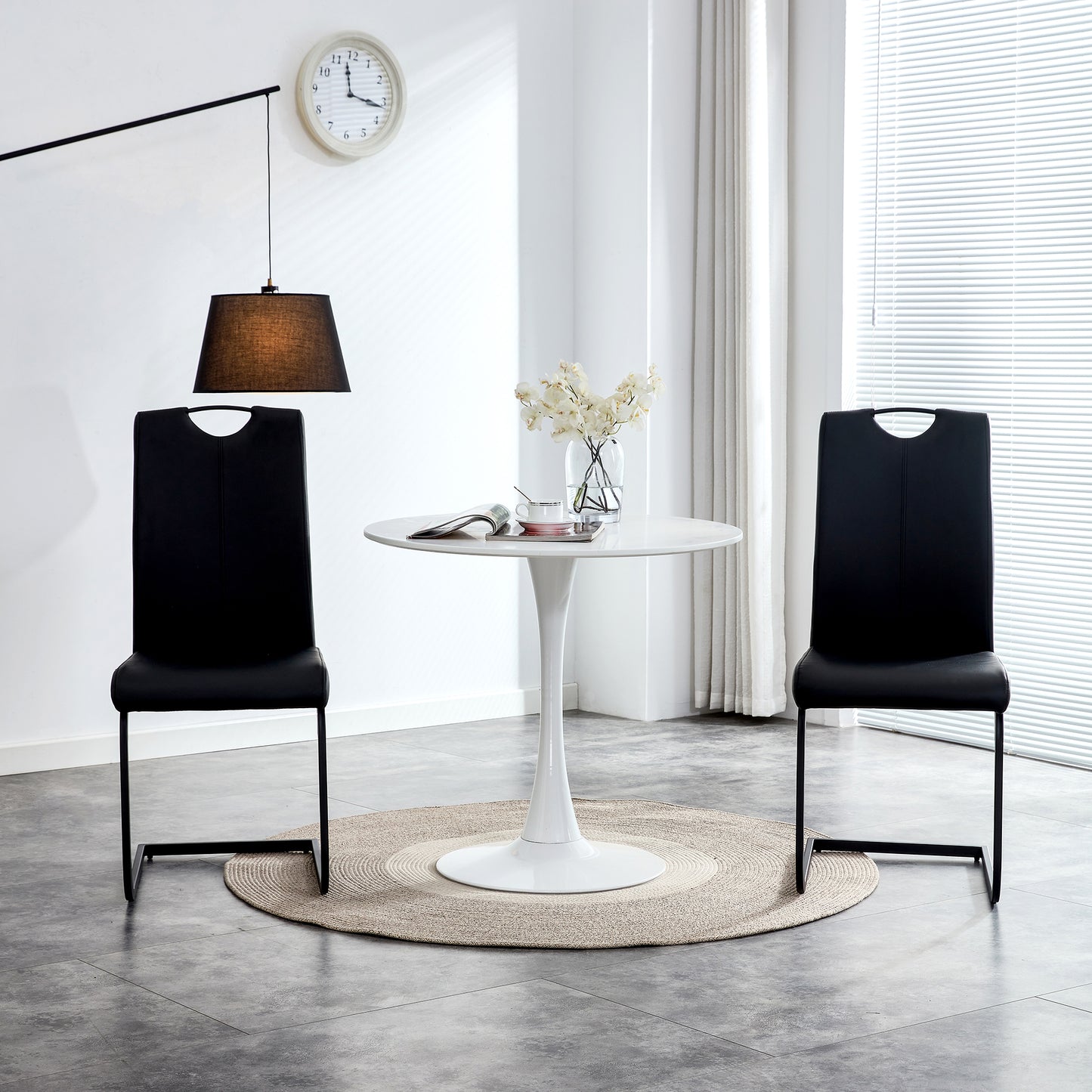 2 pcs Modern Design Dining Kitchen Chair PU Leather with Metal Legs- Black_0