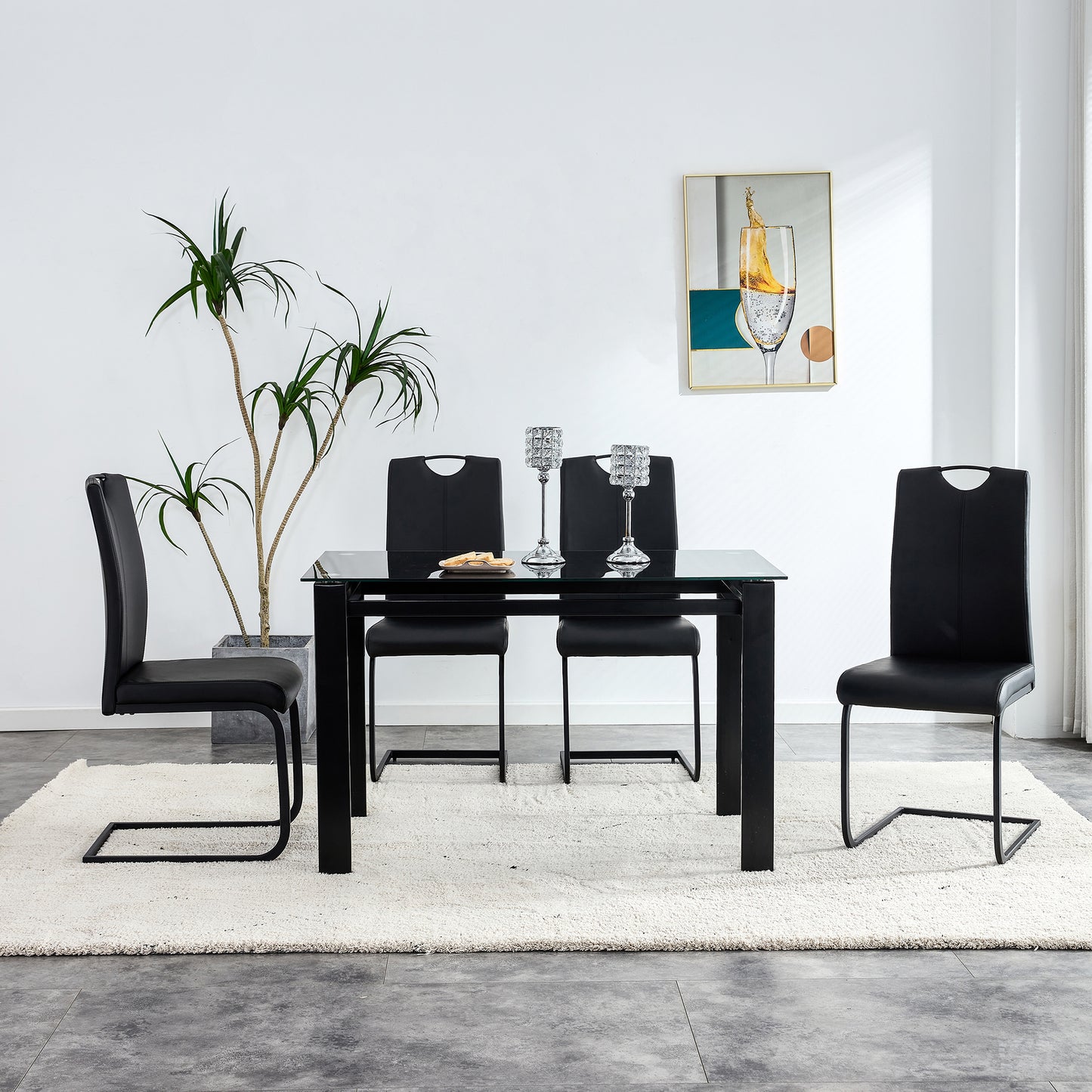 2 pcs Modern Design Dining Kitchen Chair PU Leather with Metal Legs- Black_3