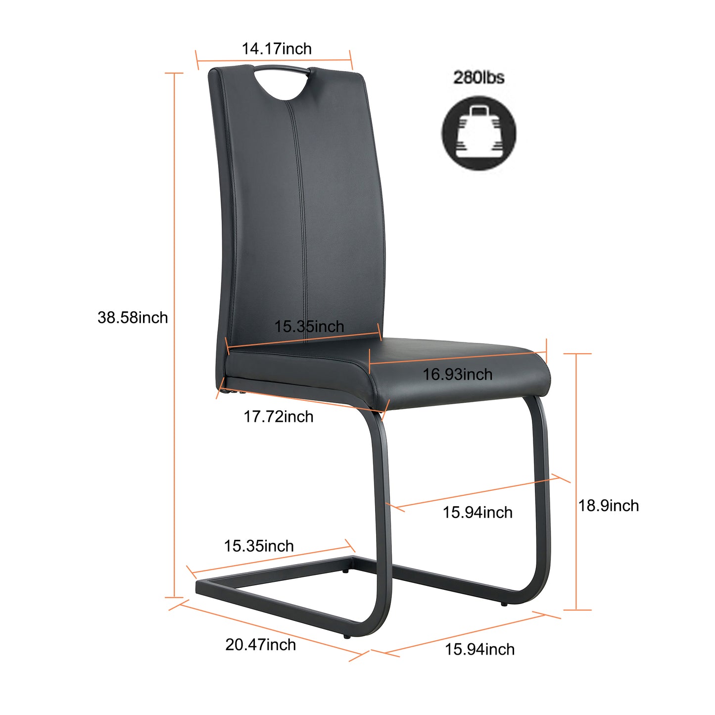 2 pcs Modern Design Dining Kitchen Chair PU Leather with Metal Legs- Black_4