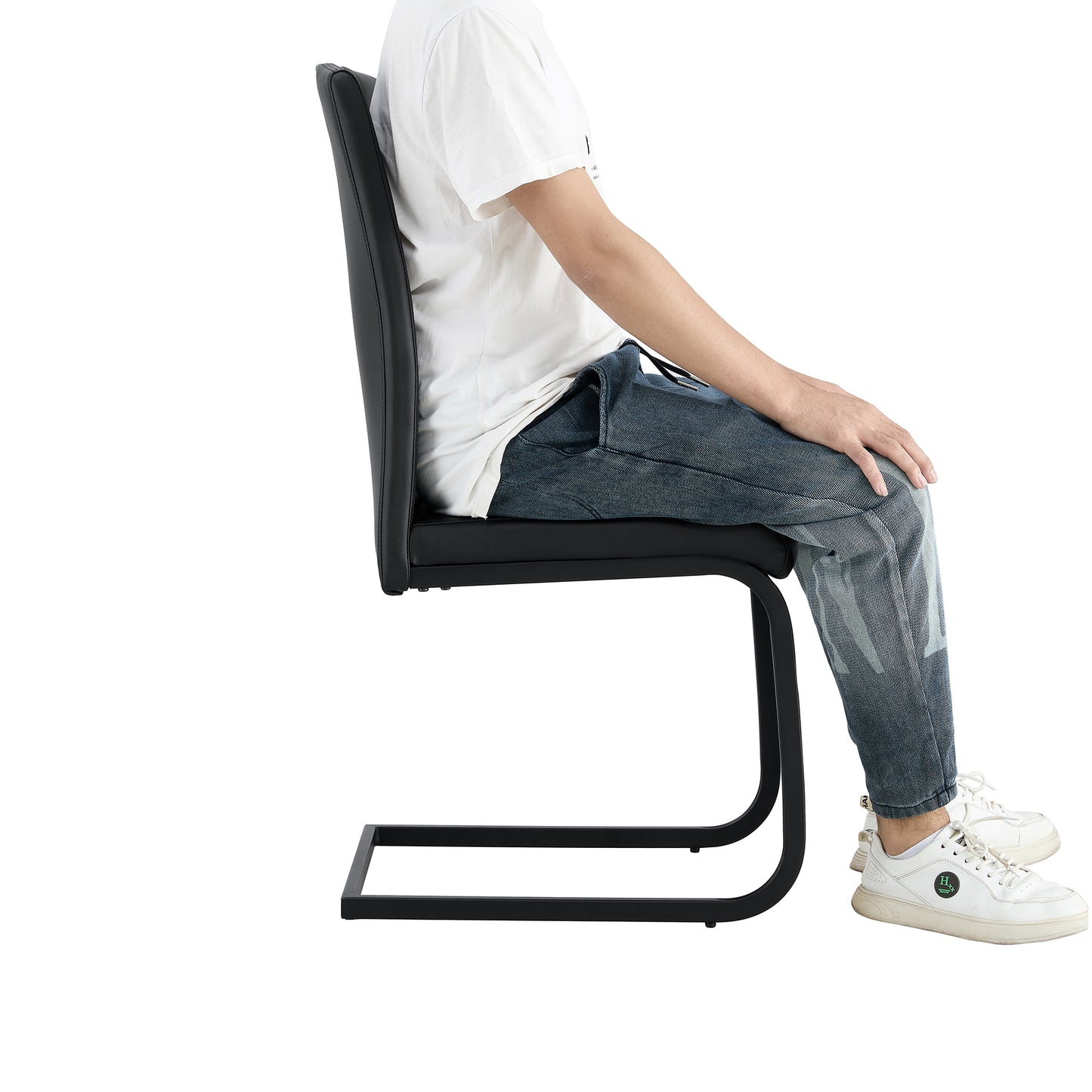 2 pcs Modern Design Dining Kitchen Chair PU Leather with Metal Legs- Black_6