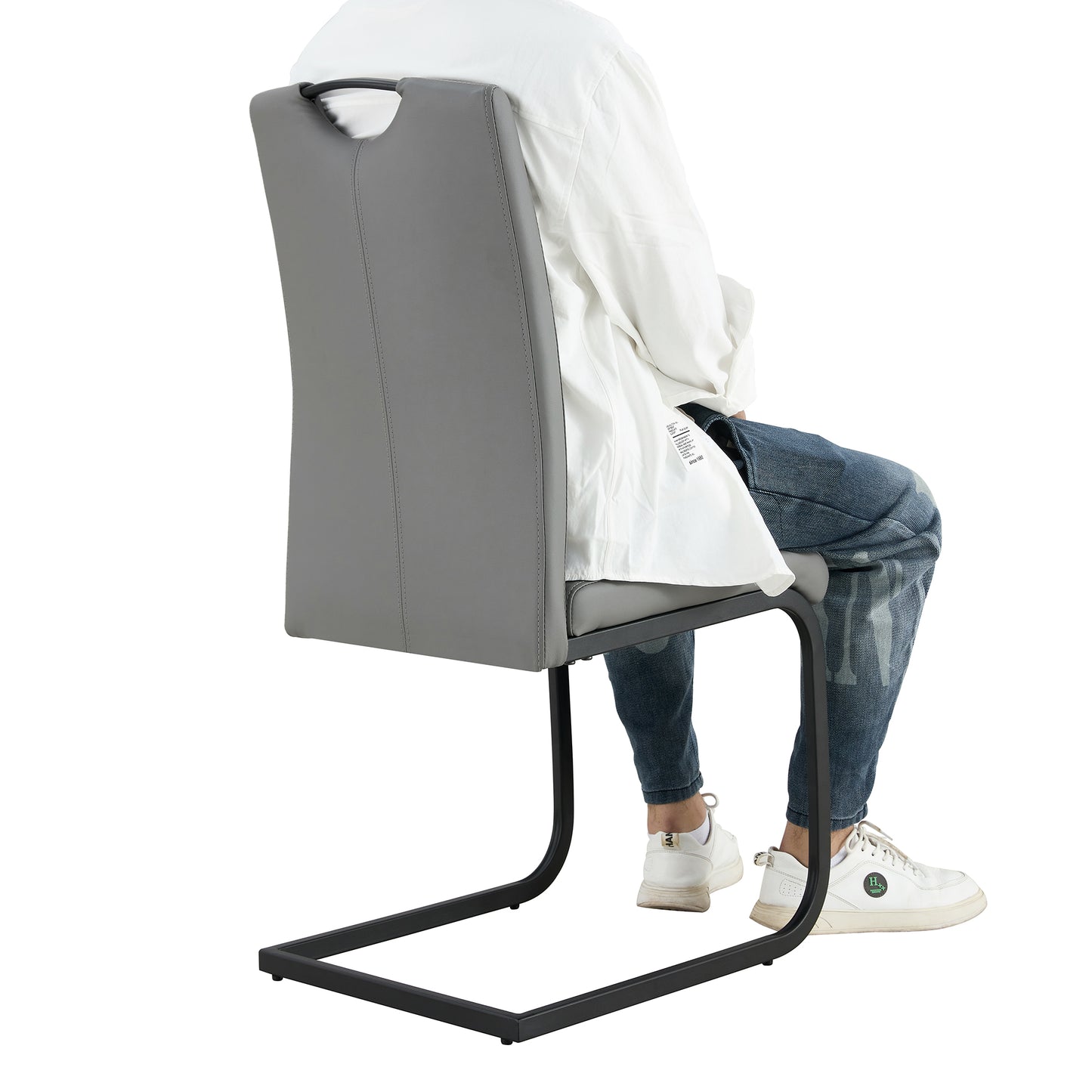 2 pcs Modern Design Dining Kitchen Chair PU Leather with Metal Legs- Grey_9
