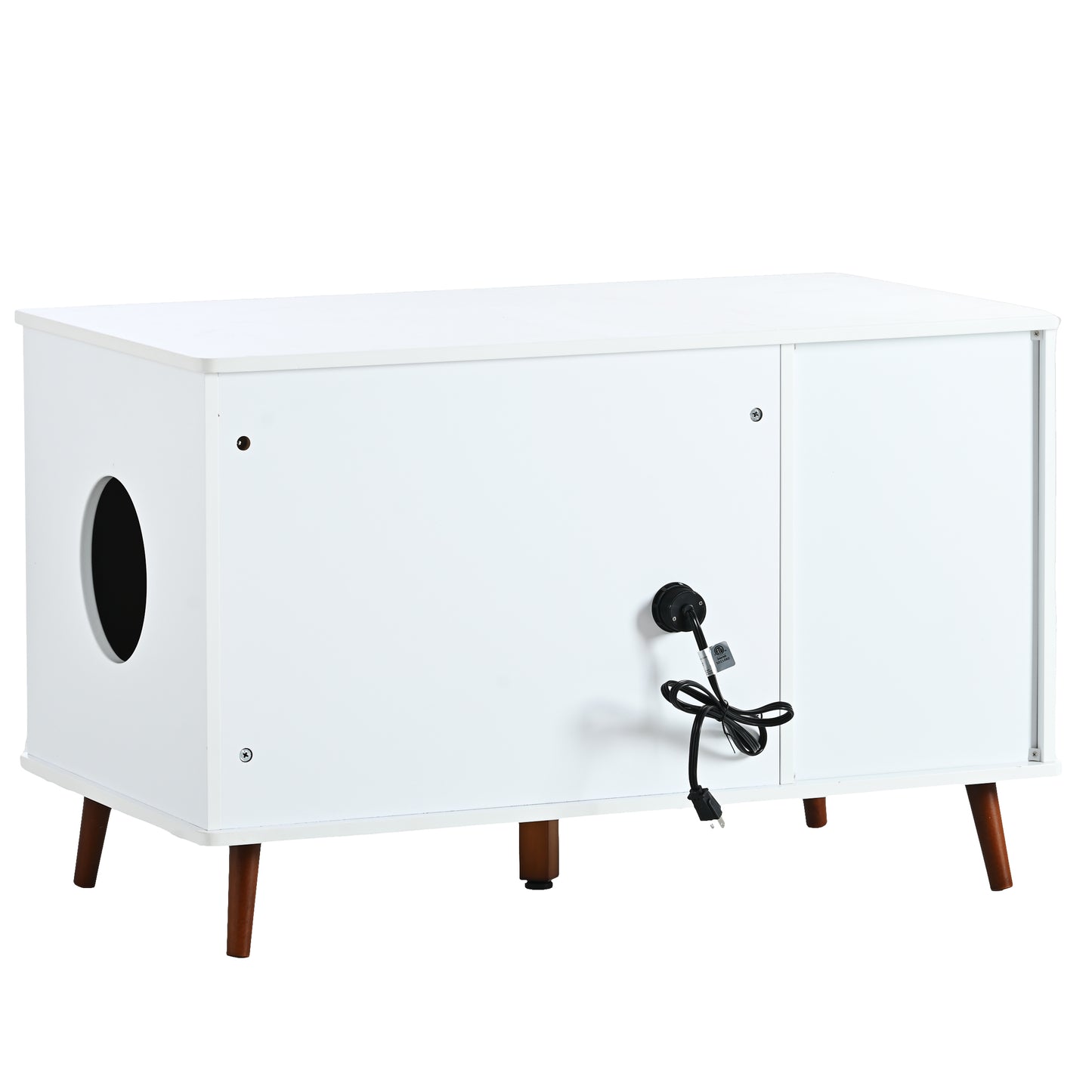 3 Door Hidden Cat Enclosure Box Furniture Side Table with Hidden Plug- White+Walnut_17