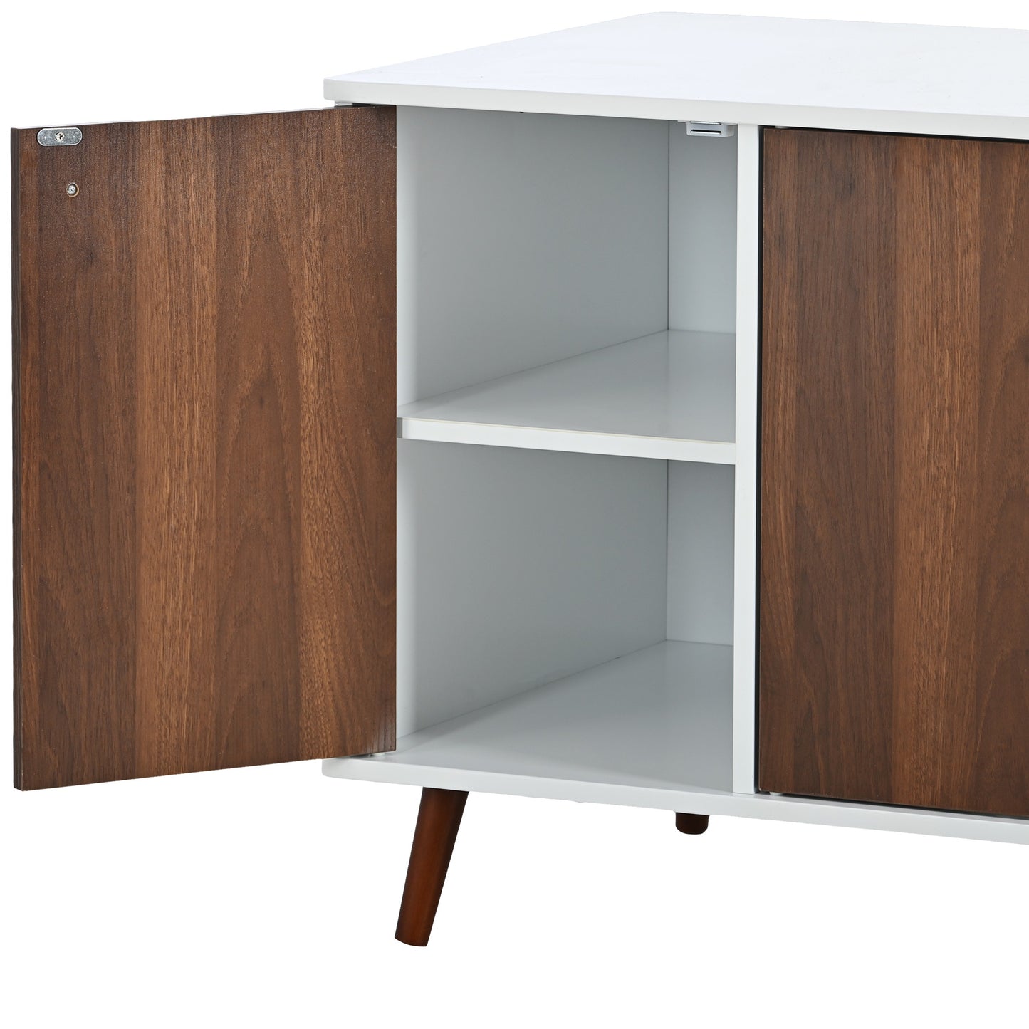 3 Door Hidden Cat Enclosure Box Furniture Side Table with Hidden Plug- White+Walnut_20